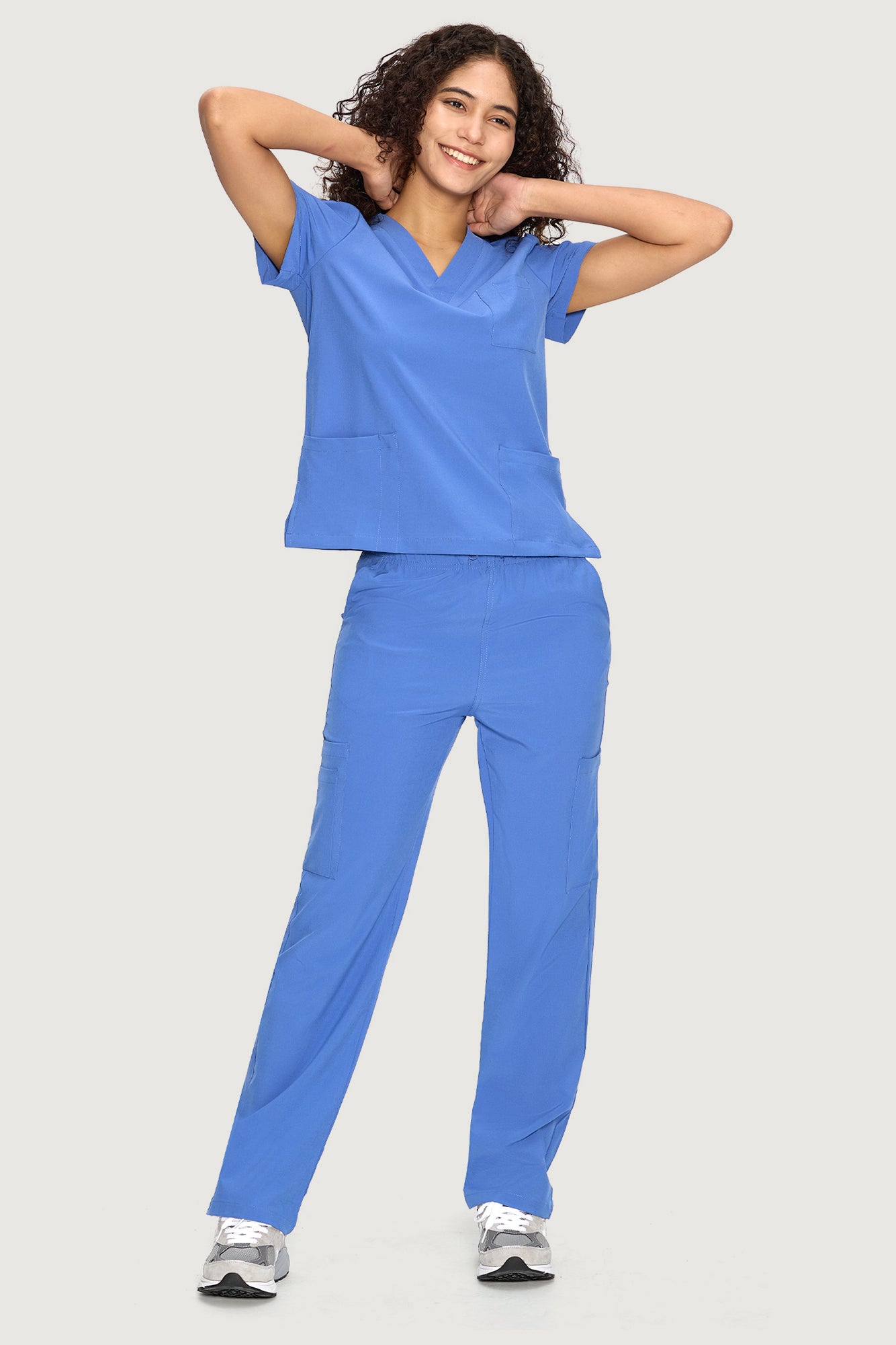 COZYFIT  V-Neck Scrub Top & Straight Leg Pants with 9 Pockets