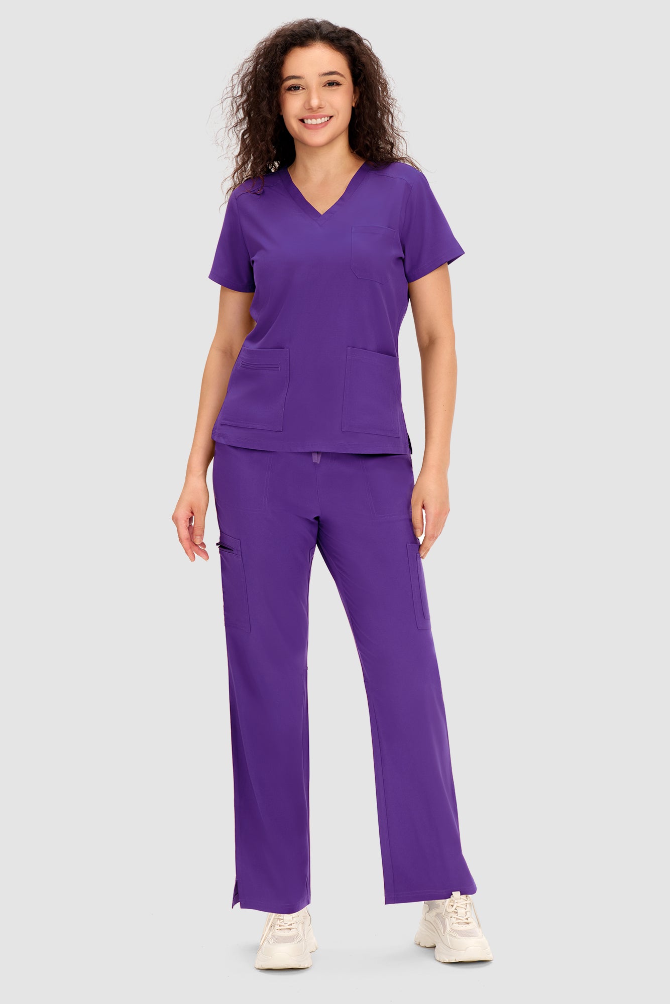 COZYFIT Scrubs for Women - V Neck Top and Bootcut Cargo Straight Pants with 12 Pockets