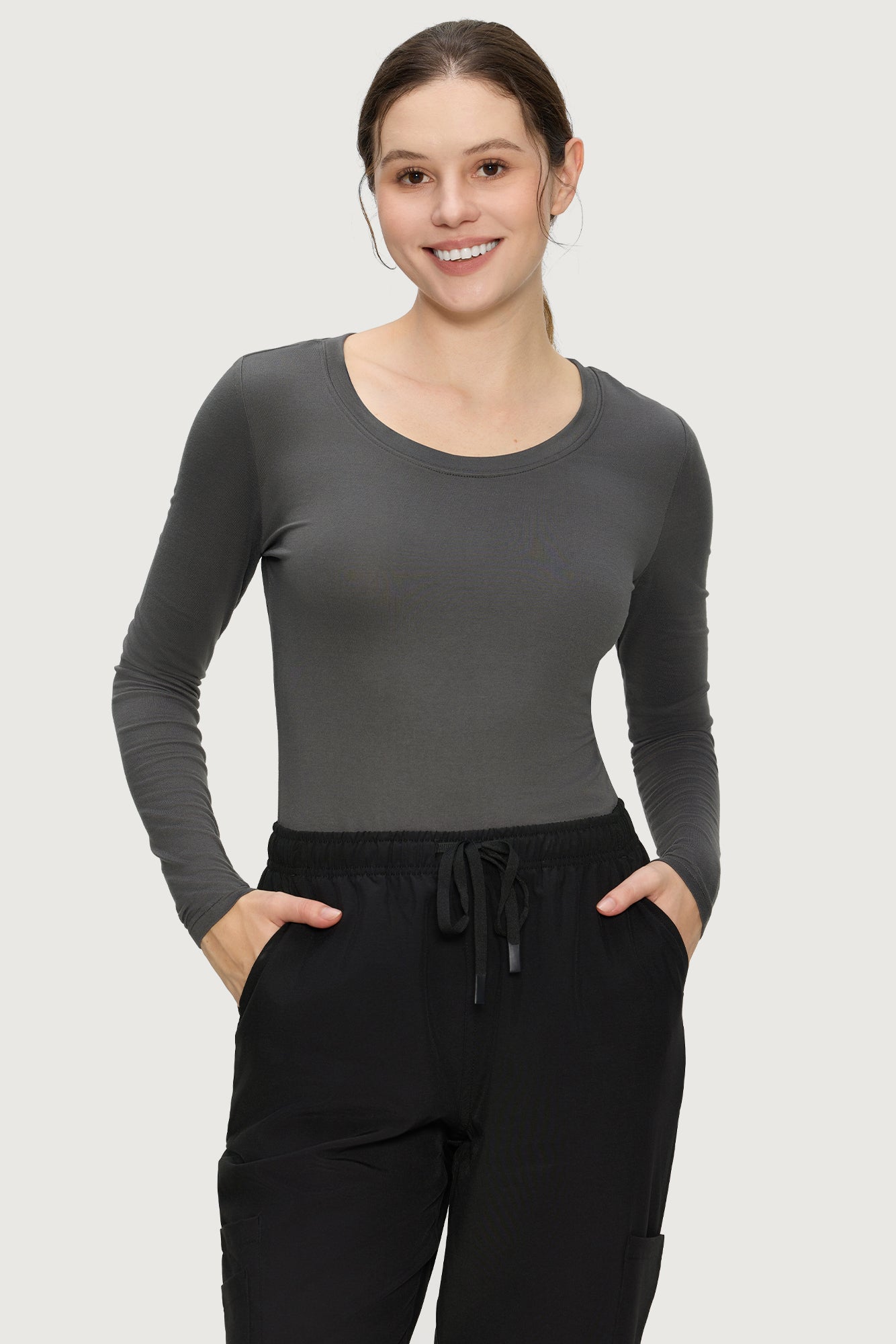 Underscrub Long Sleeve Women - Scoop Neck Scrubs Undershirt Soft Stretch Fitted Top