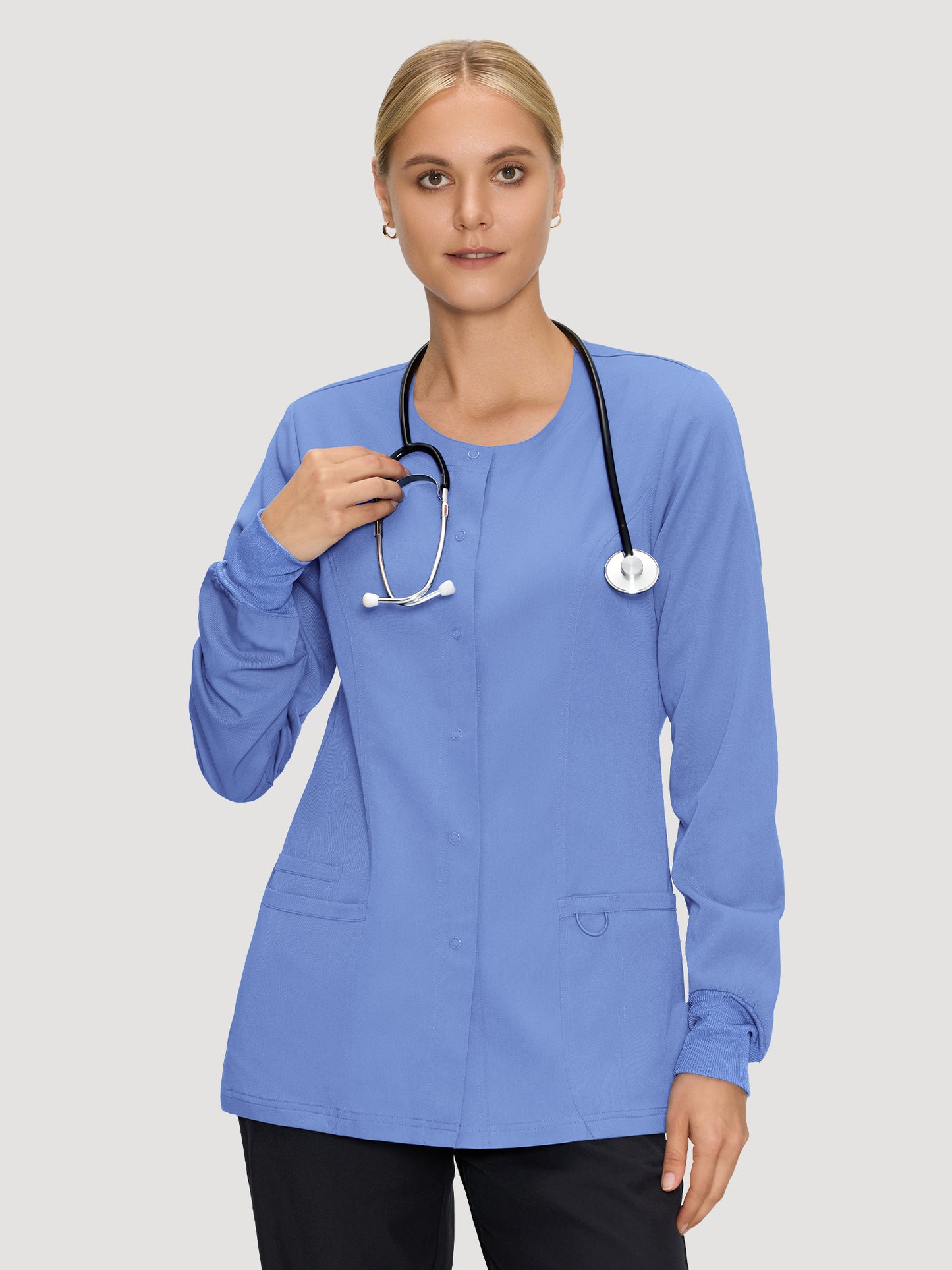 Scrub Jackets for Woman, Snap Front Nurse Jacket with 3 Pockets, Easy Care Soft Fabric