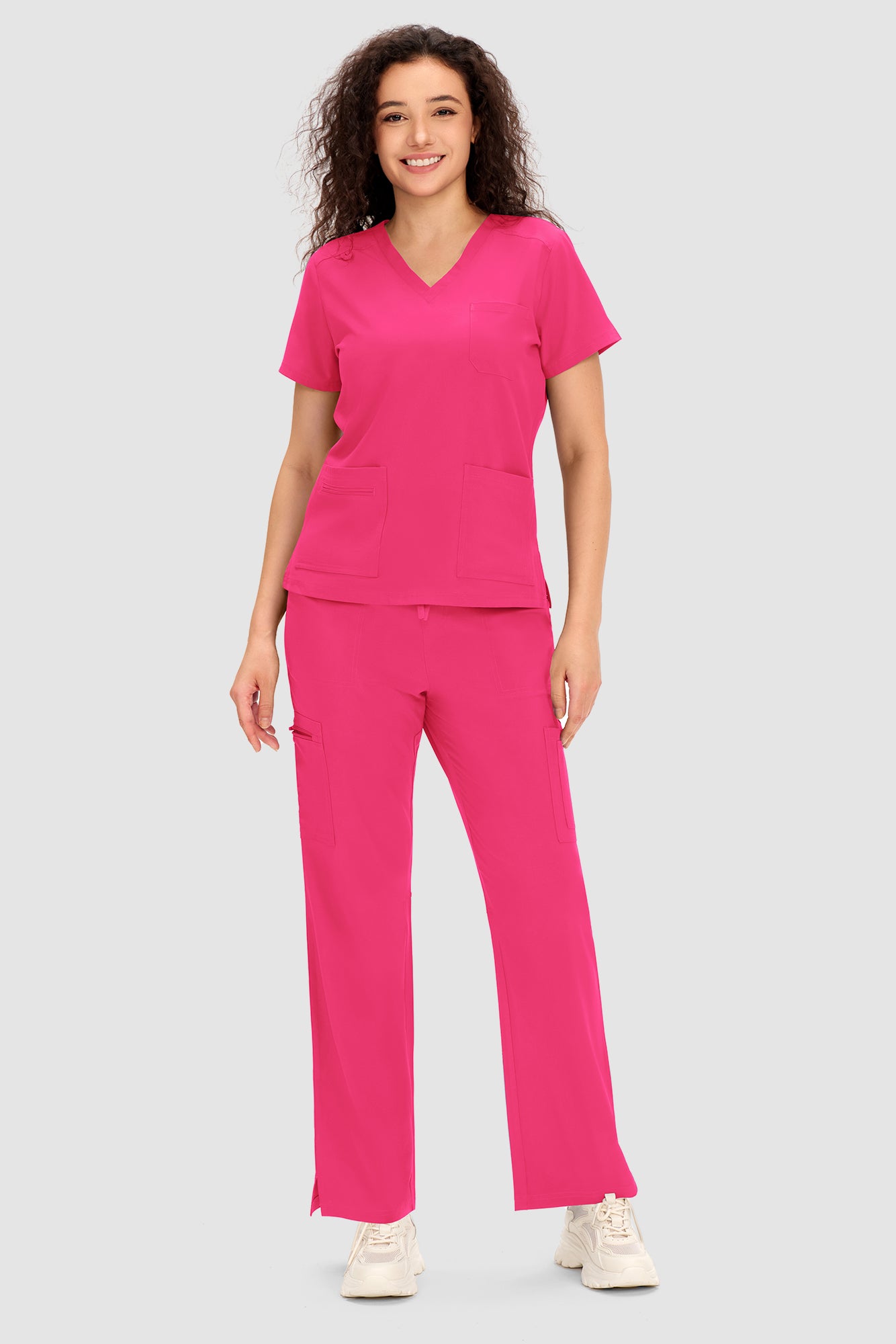 COZYFIT Scrubs for Women - V Neck Top and Bootcut Cargo Straight Pants with 12 Pockets