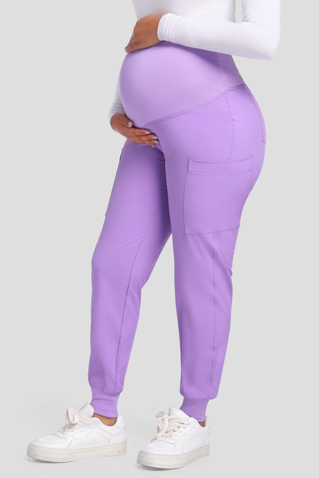 COZYFIT Maternity Scrub Pants - Pregnancy Jogger Pants for Women Workwear with Stretch Belly Panel, 4 Pockets