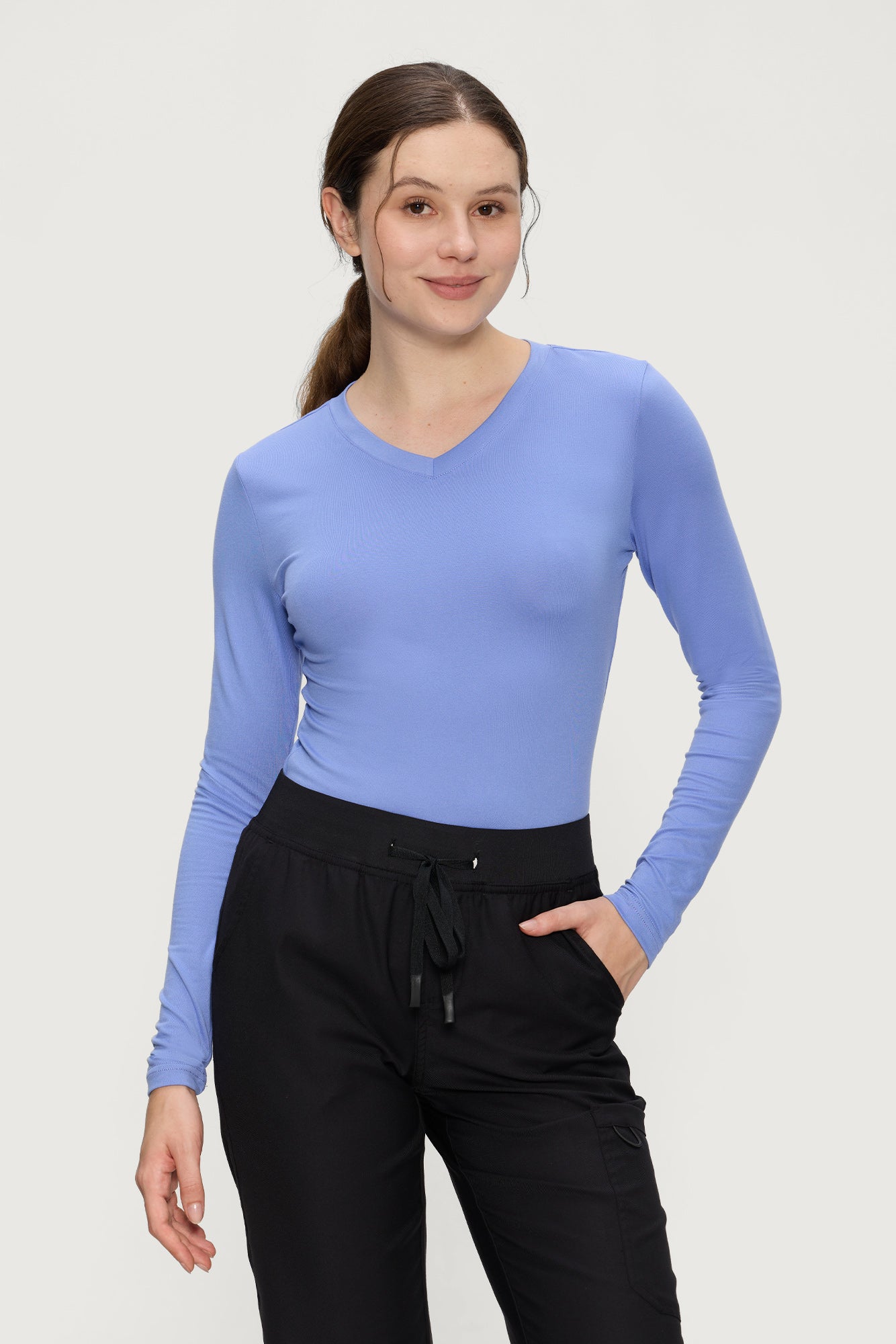 Women’s Underscrub Tee Comfort V-Neck Long Sleeve Undershirt with Soft & Easy Care Fabric