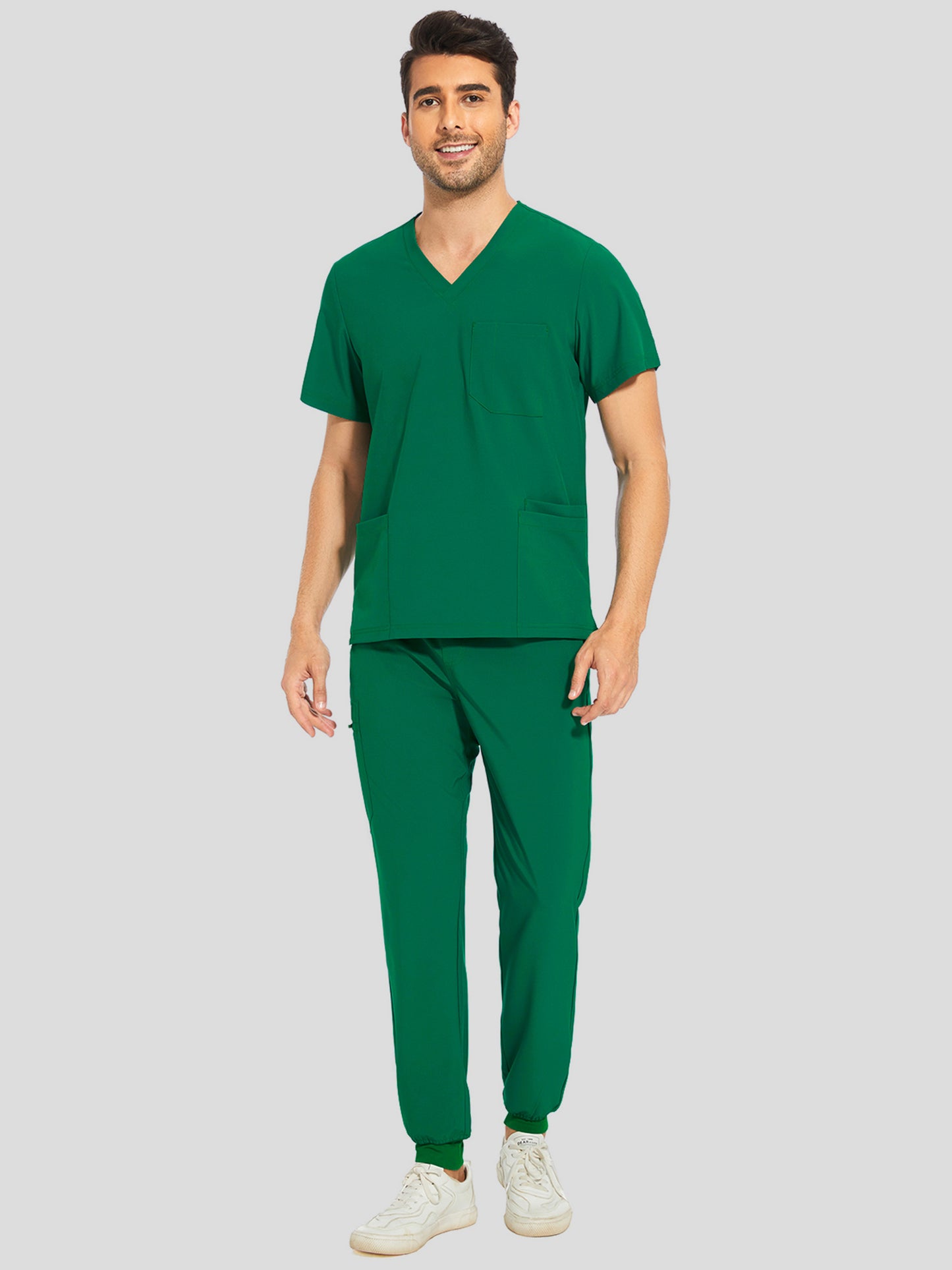 COZYFIT V-Neck Scrub Top & Jogger Pant with 8 Pockets, Yoga Waistband, Anti-Wrinkle Scrubs for Men