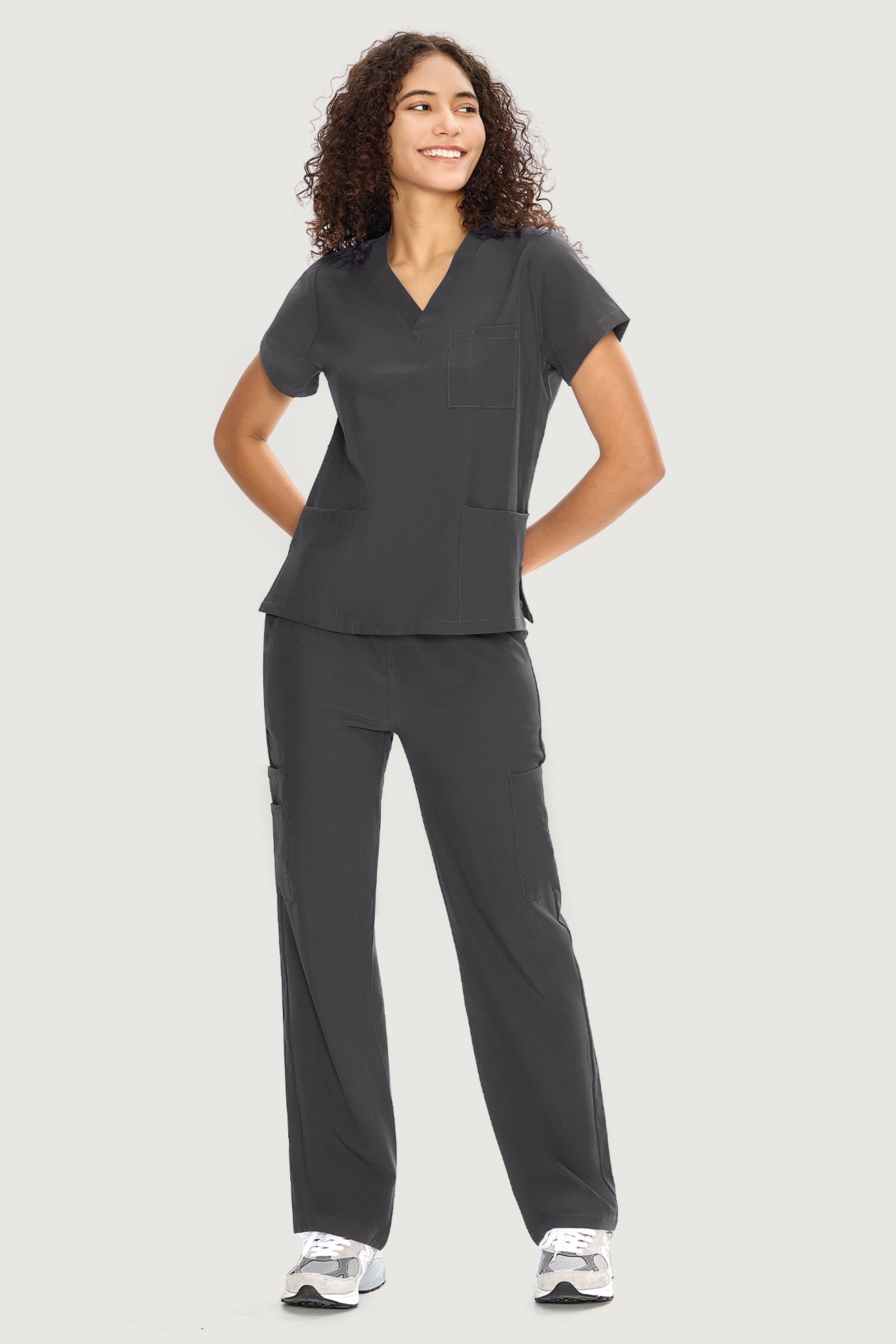 COZYFIT  V-Neck Scrub Top & Straight Leg Pants with 9 Pockets