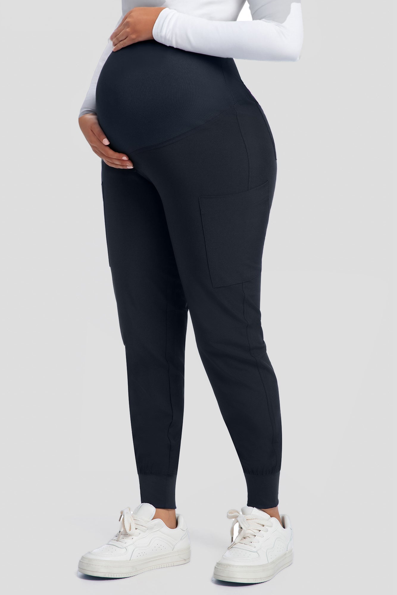 COZYFIT Maternity Scrub Pants - Pregnancy Jogger Pants for Women Workwear with Stretch Belly Panel, 4 Pockets