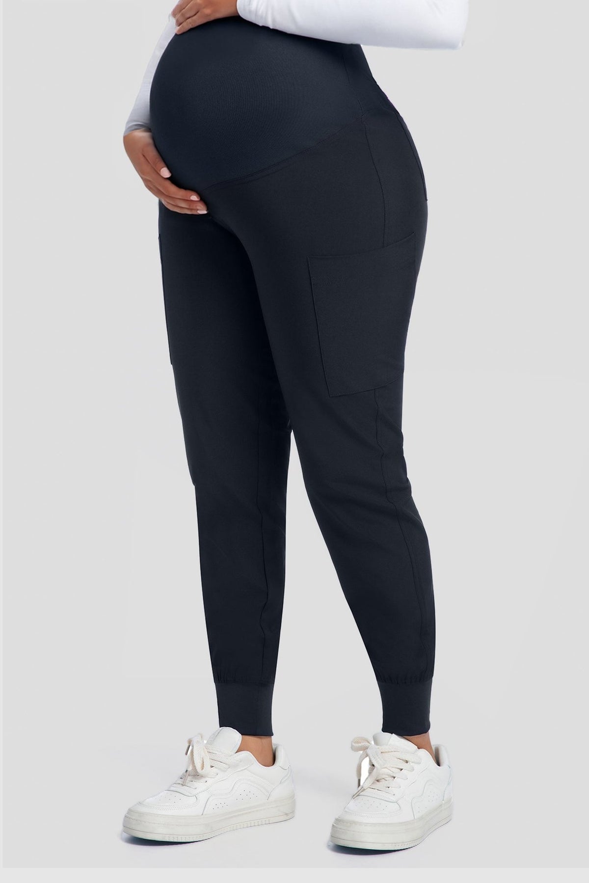 Women's Maternity Scrub Pants, Navy Blue, Belly Panel Detail