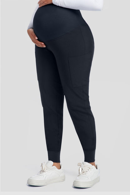 Women's Maternity Scrub Pants, Navy Blue, Belly Panel Detail