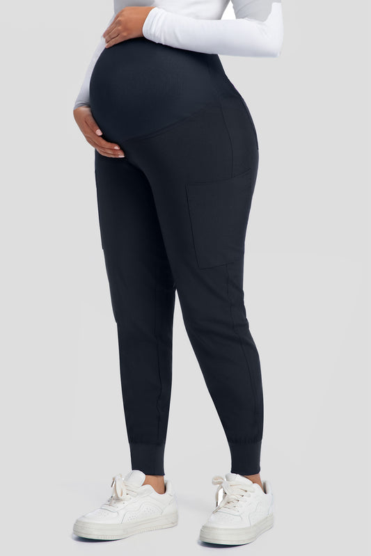 Women's Maternity Scrub Pants, Navy Blue, Belly Panel Detail