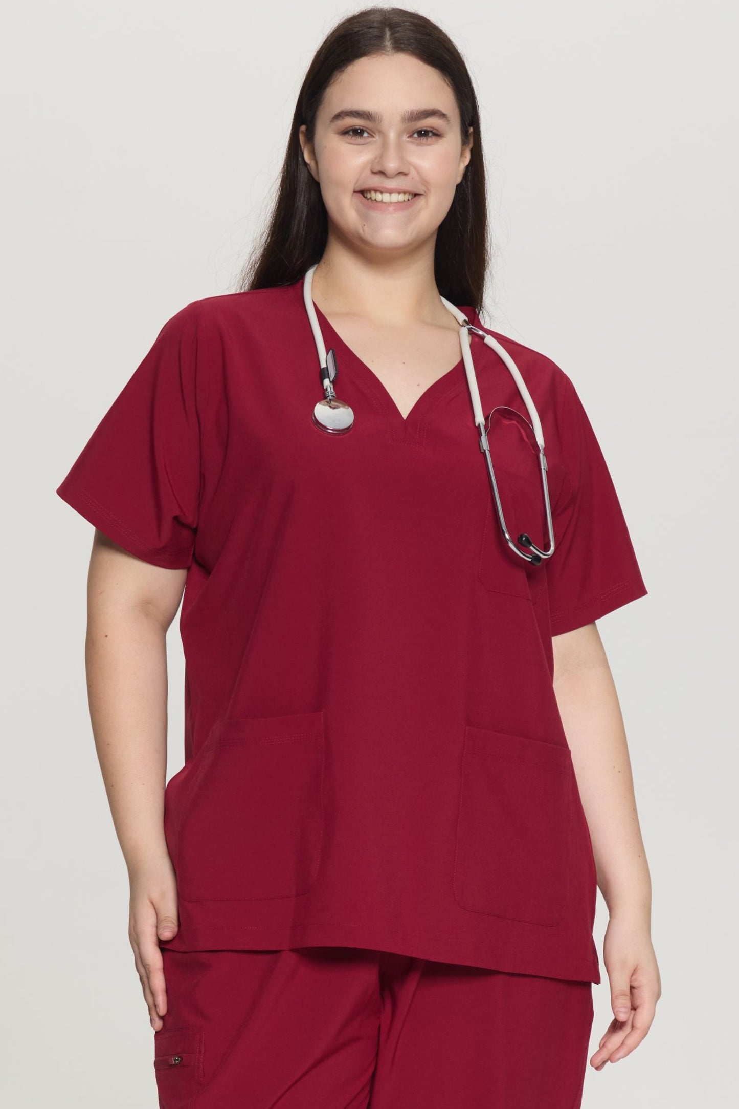 COZYFIT Curved V-Neck Scrub Tops with 3 Pockets