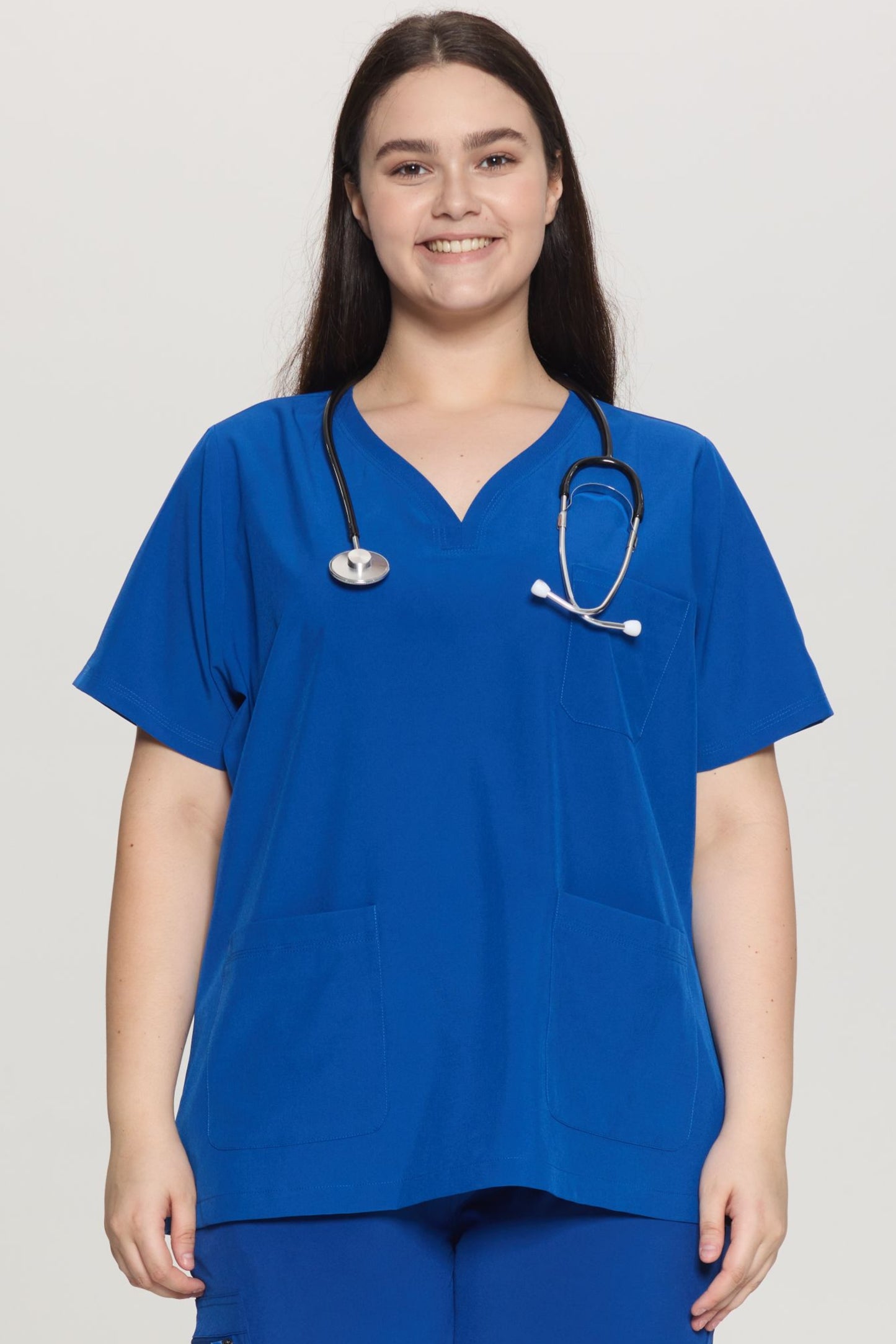 COZYFIT Curved V-Neck Scrub Tops with 3 Pockets