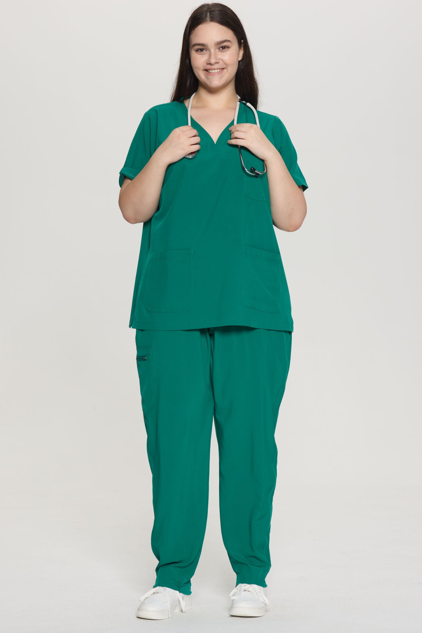 COZYFIT Curved V-Neck Scrub Top & Jogger Pants with 8 Pockets Scrub Sets
