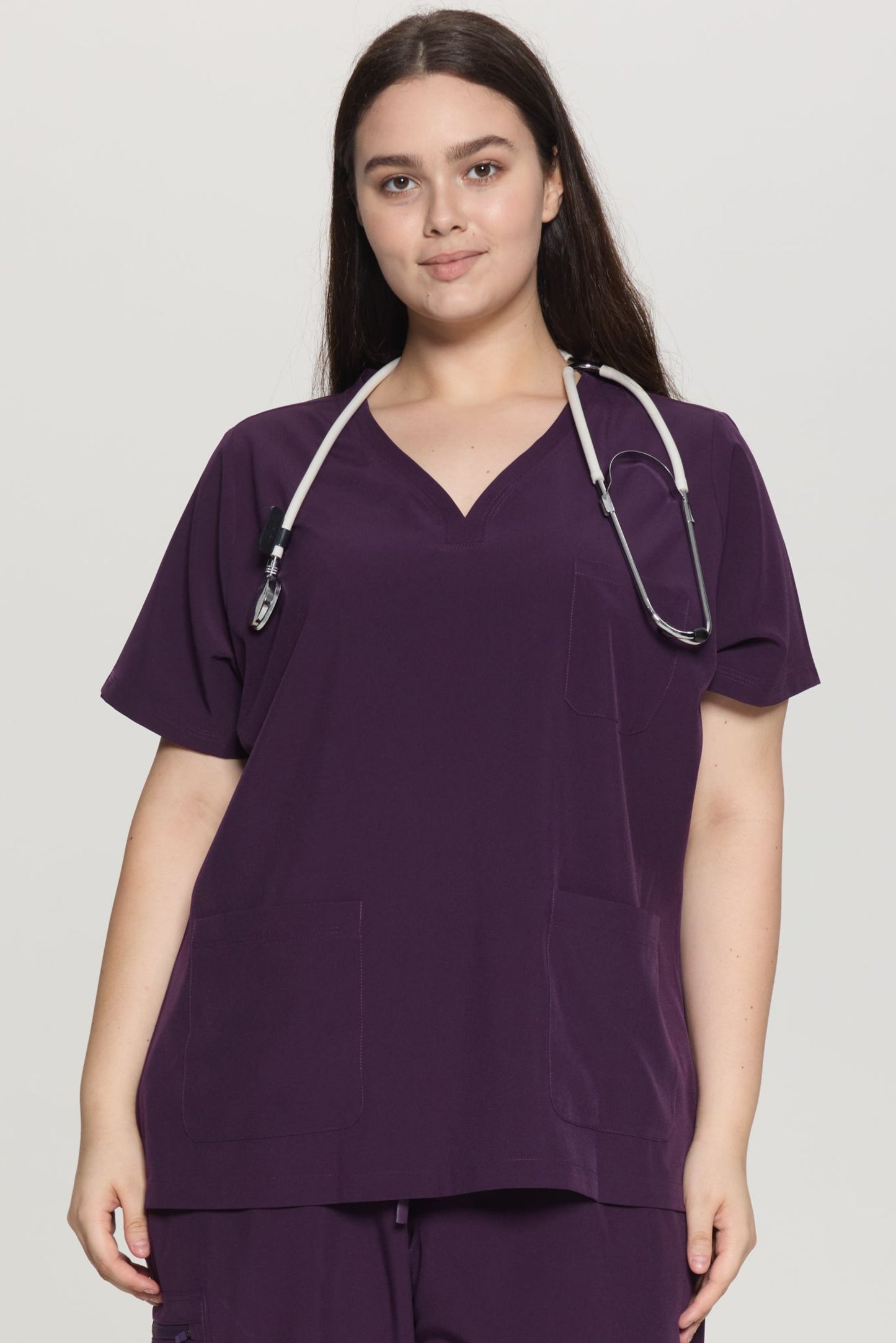 COZYFIT Curved V-Neck Scrub Tops with 3 Pockets
