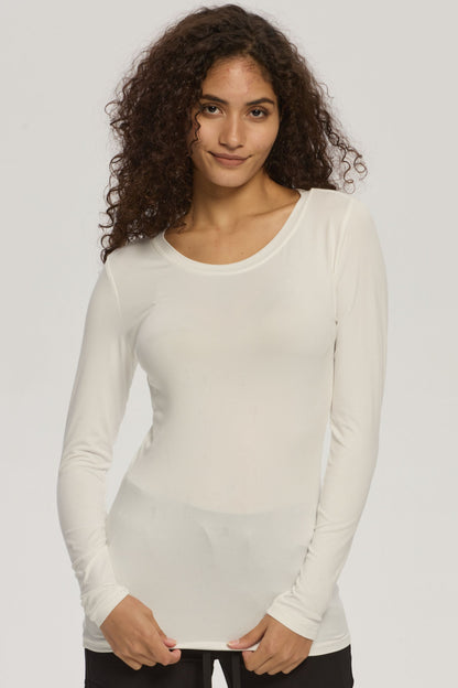 Women's 3-Pack Long-Sleeve Underscrub Tops, White, Model Front View