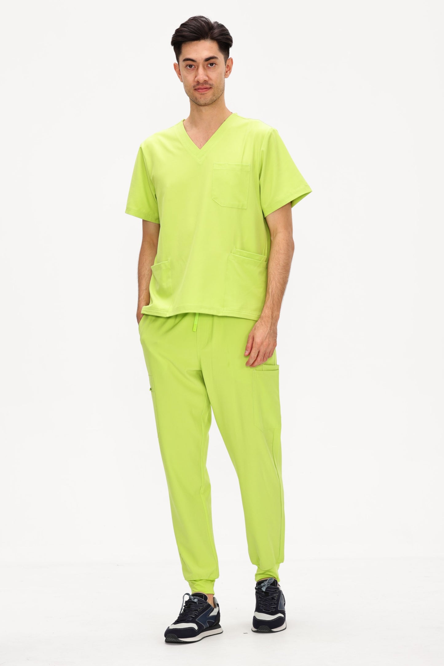 COZYFIT 4 Pockets V-Neck Scrub Top and 7 Pockets Jogger Pants Mens Scrubs Set