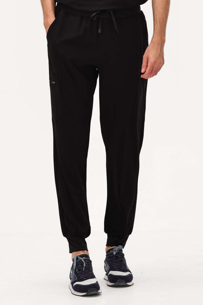 Men's 5-Pocket Jogger Scrub Pants, Black, Front View