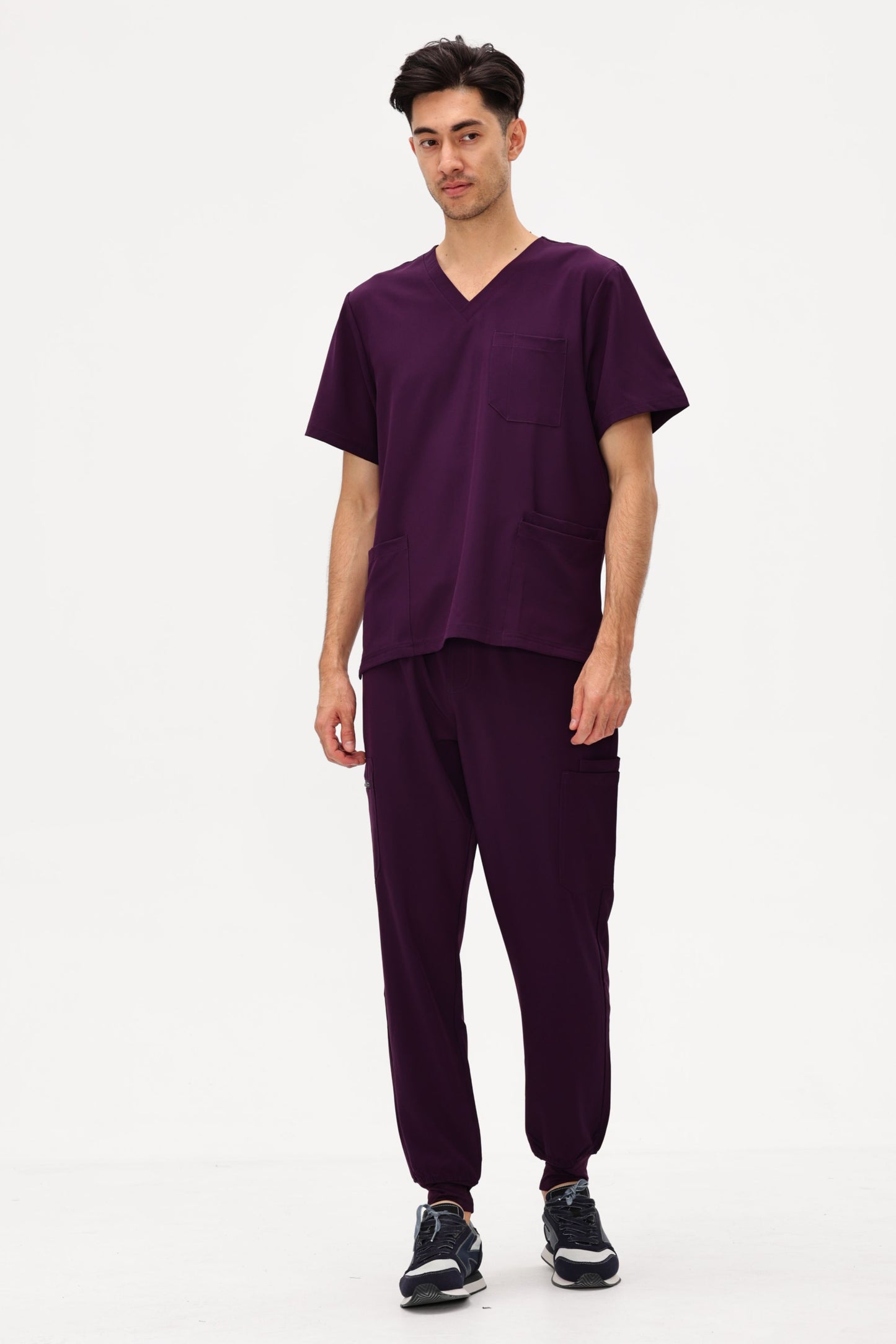 COZYFIT 4 Pockets V-Neck Scrub Top and 7 Pockets Jogger Pants Mens Scrubs Set