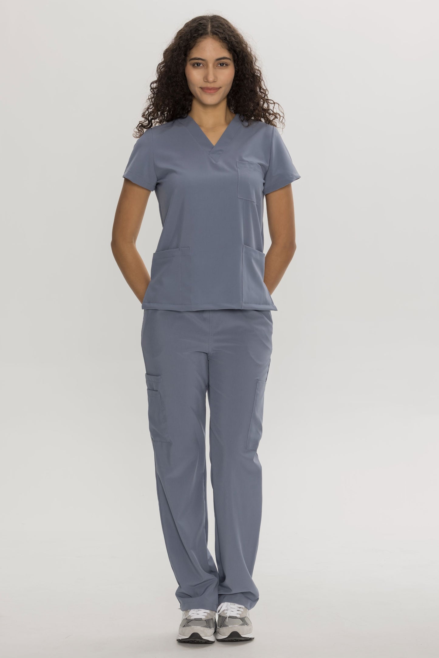 COZYFIT  V-Neck Scrub Top & Straight Leg Pants with 9 Pockets