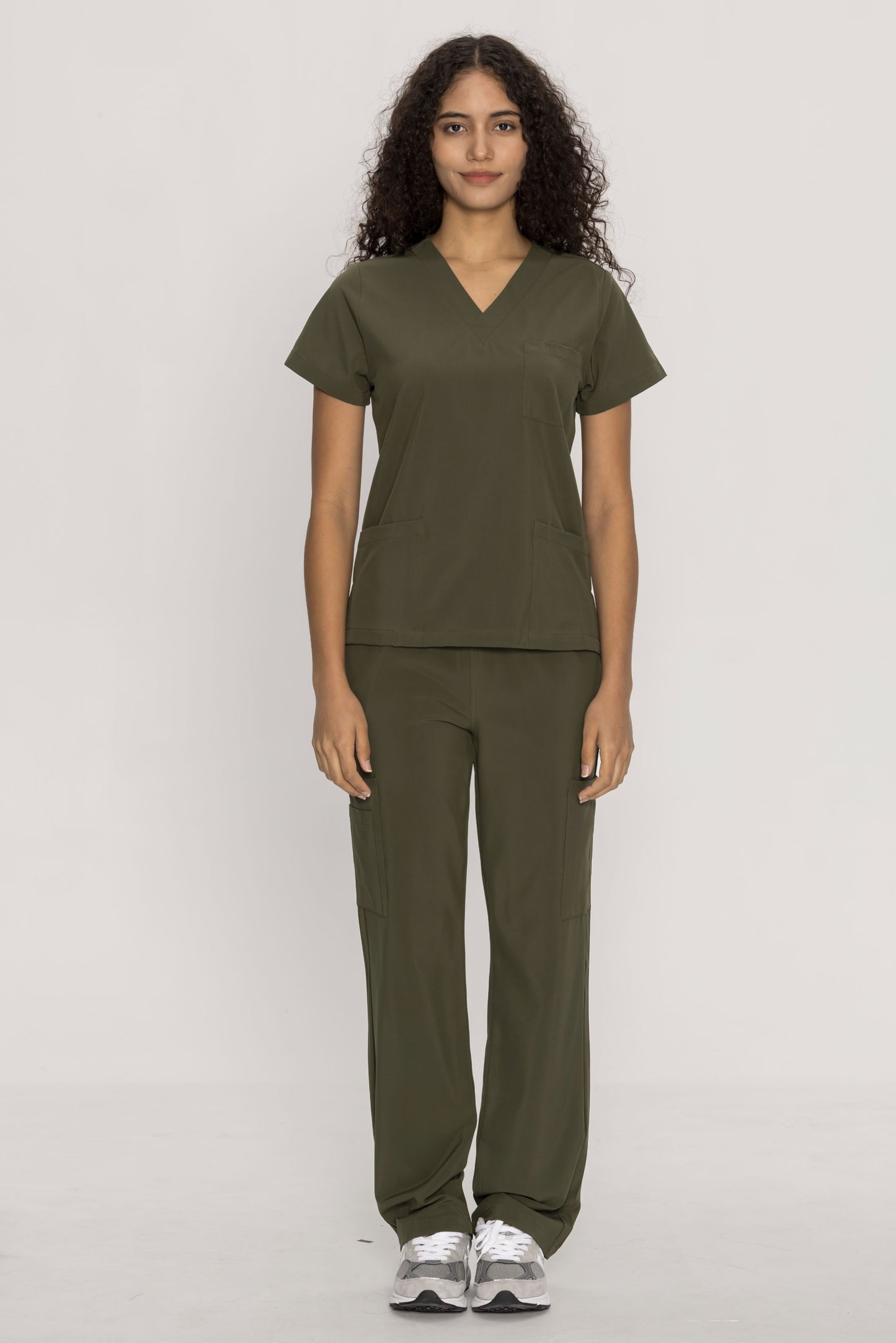 COZYFIT  V-Neck Scrub Top & Straight Leg Pants with 9 Pockets