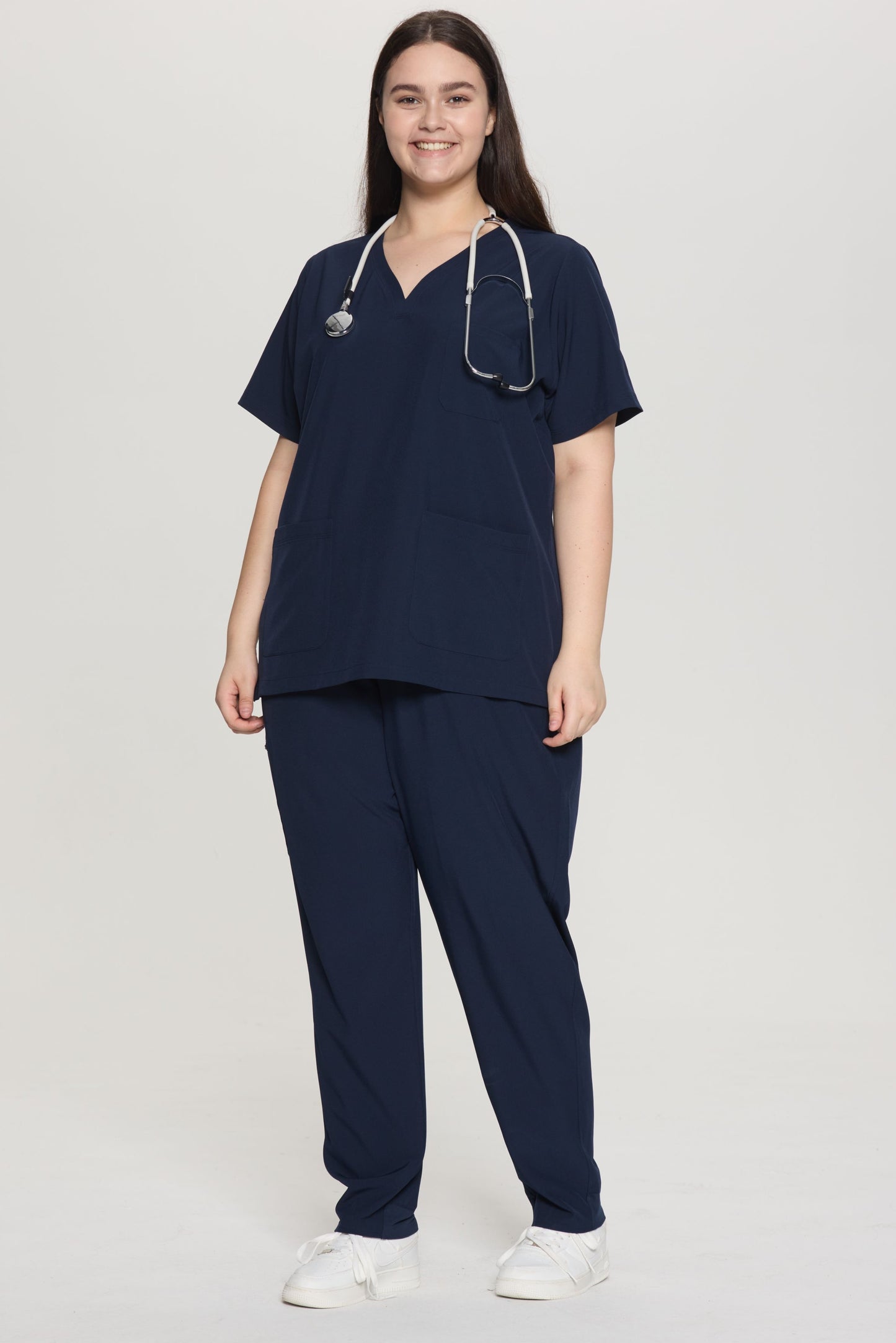 COZYFIT Curved V-Neck Scrub Top & Jogger Pants with 8 Pockets Scrub Sets