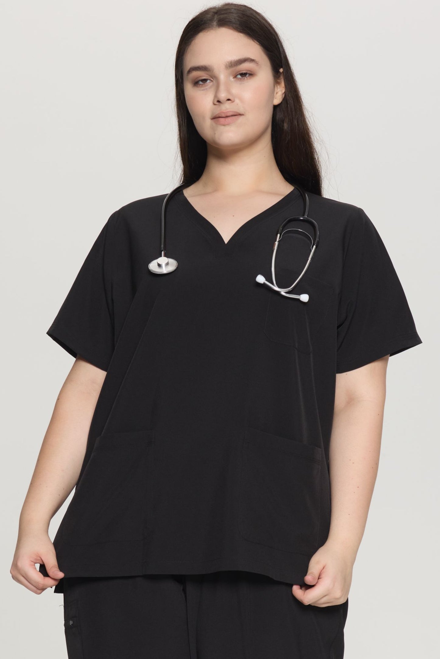 COZYFIT Curved V-Neck Scrub Tops with 3 Pockets