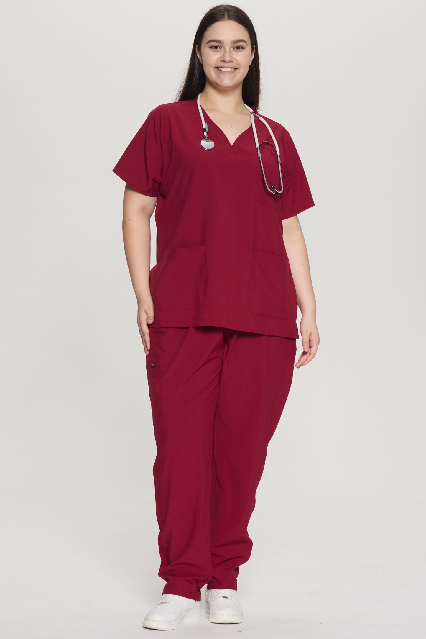 COZYFIT Curved V-Neck Scrub Top & Jogger Pants with 8 Pockets Scrub Sets