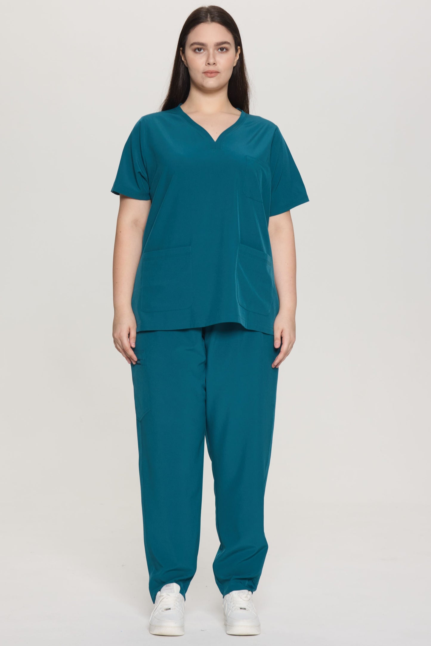 COZYFIT Curved V-Neck Scrub Top & Jogger Pants with 8 Pockets Scrub Sets