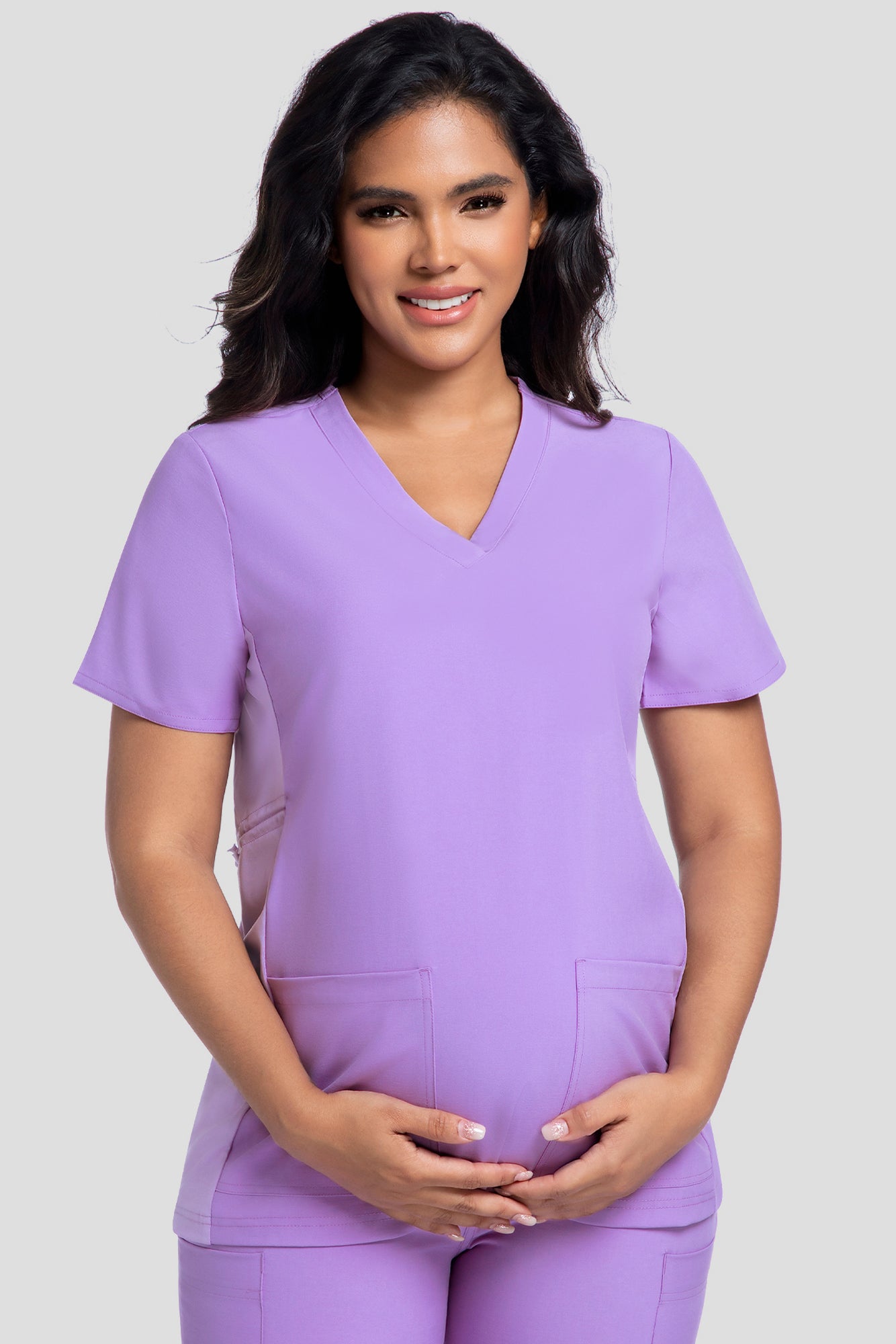Maternity Scrub Top - V-Neck Shirt, Workwear Pregnancy Scrubs with 2 Pockets
