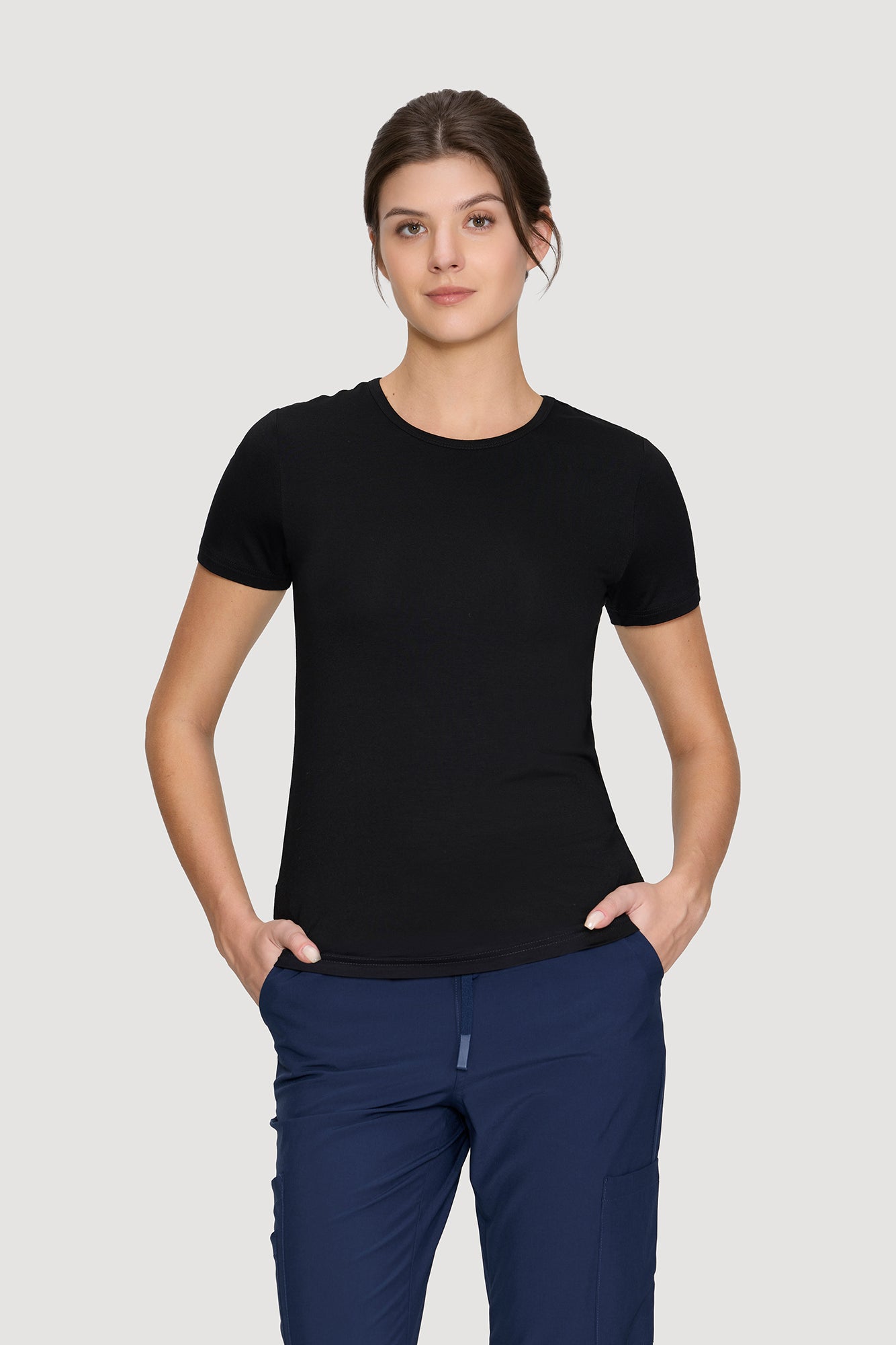 Women's Underscrubs Short Sleeve - Crew Neck Scrubs Tee, Silky Knit Undershirts for Nurse