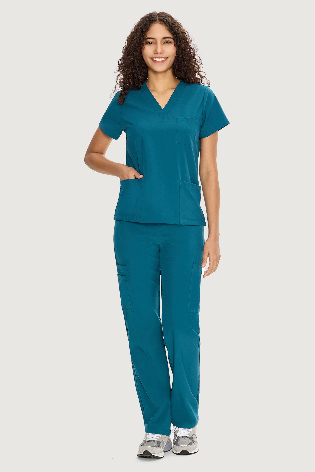 COZYFIT  V-Neck Scrub Top & Straight Leg Pants with 9 Pockets