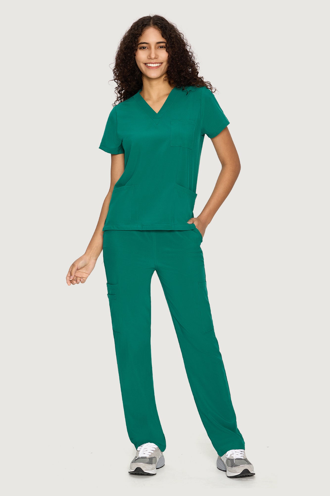 COZYFIT  V-Neck Scrub Top & Straight Leg Pants with 9 Pockets
