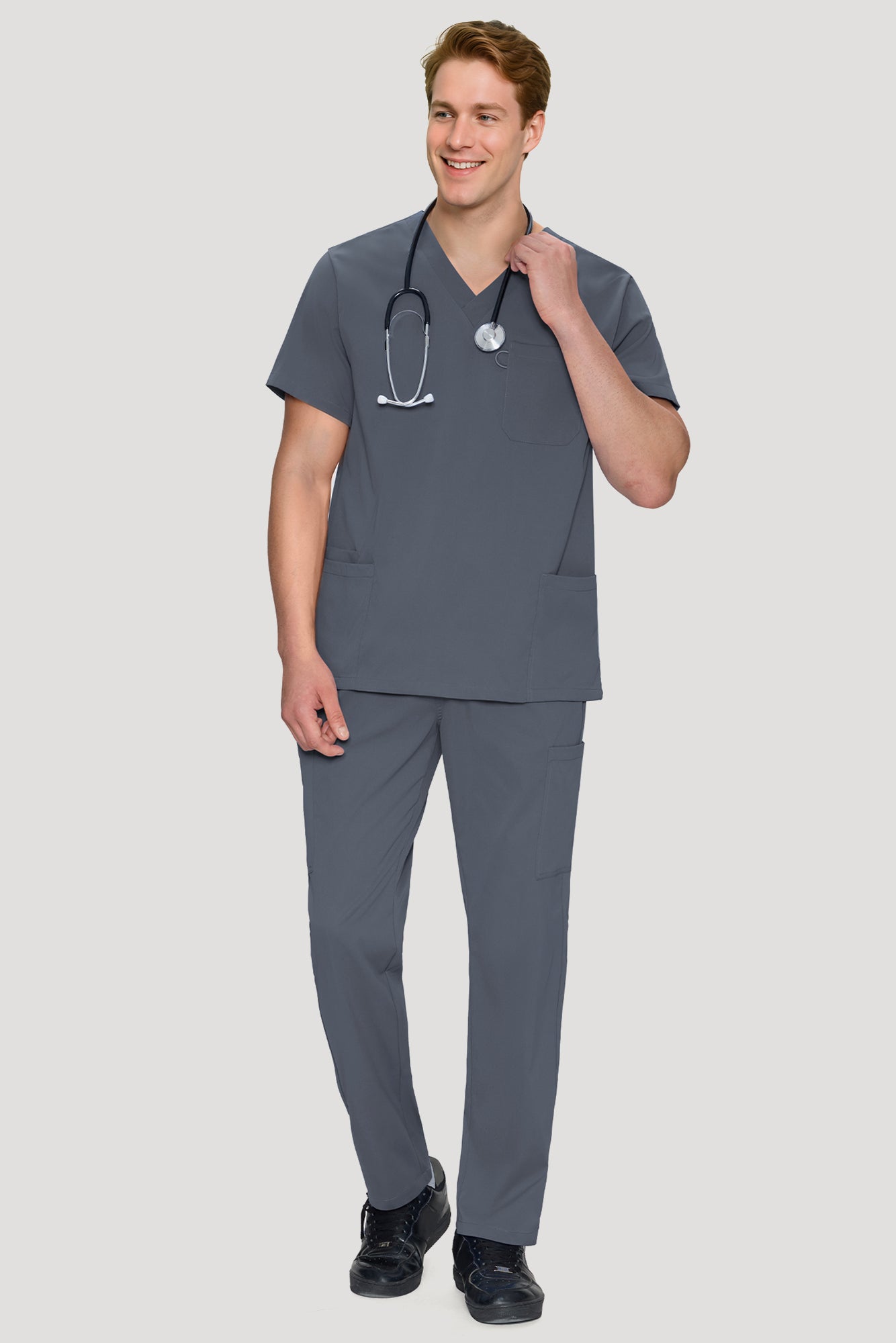 COZYFIT Scrubs for Men Set - V-Neck Scrub Top and Straight Leg Pants with 11 Pockets