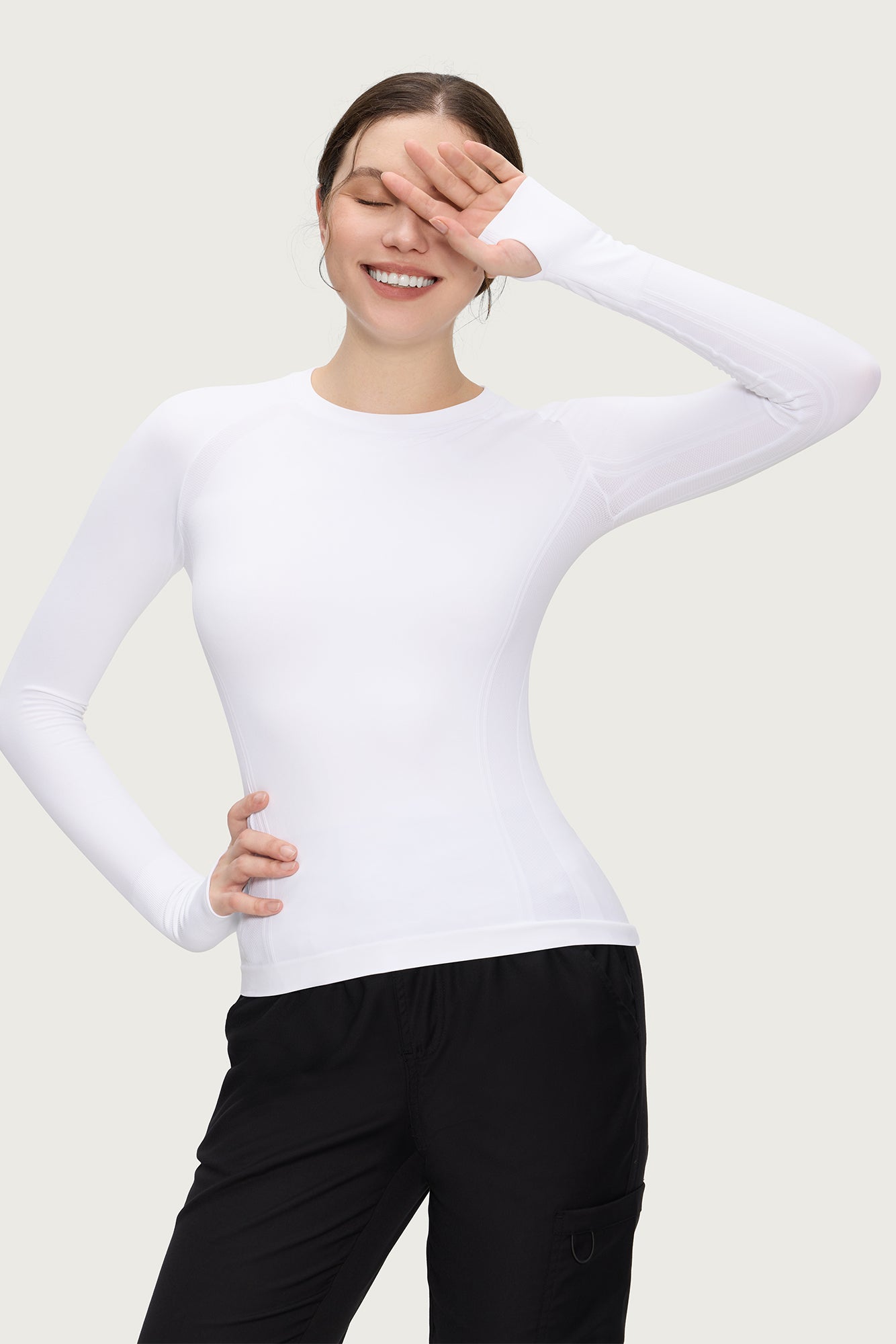 Underscrub Long Sleeve Women, Seamless Athletic Undershirt Cotton Shirts, Thumb Holes Workout Tops