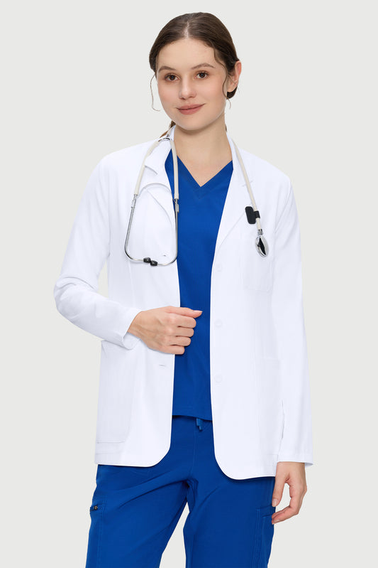 White Lab Coat for Women, Button Front Consultation Coat, White | 4 Pockets, Long Sleeve Layer, Soft Comfot Fabric, For Students, Doctors, Clinic Work, Daily Rounds, Workwear, Costume