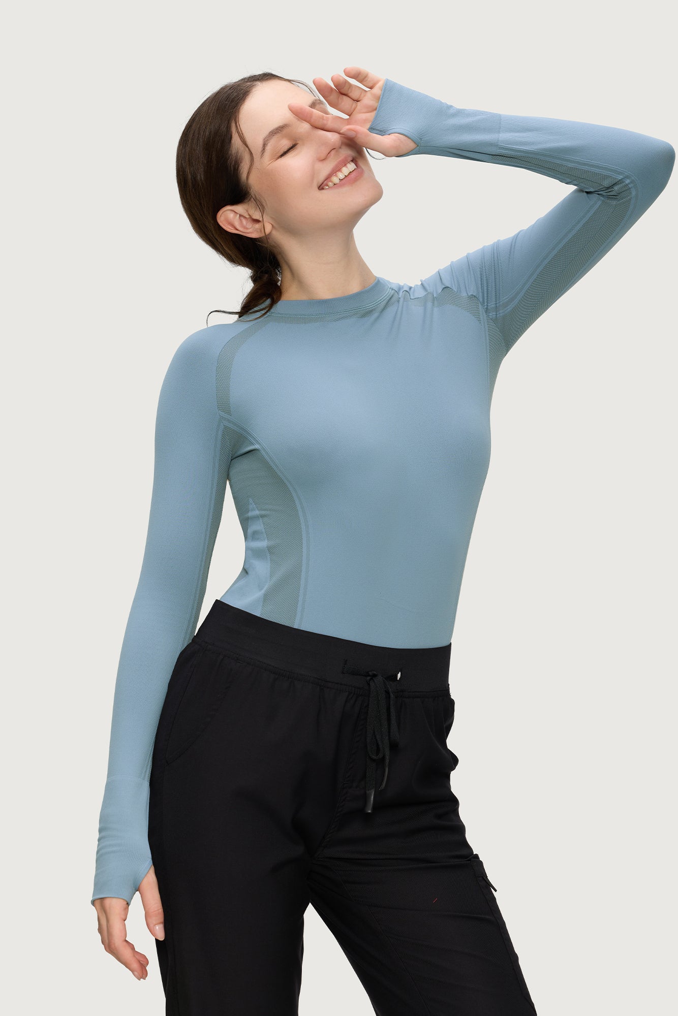 Underscrub Long Sleeve Women, Seamless Athletic Undershirt Cotton Shirts, Thumb Holes Workout Tops
