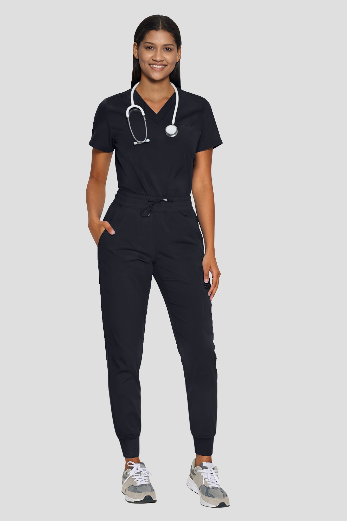 Scrubs for Women, V-Neck Top & Cargo Jogger Pants, 9 Pockets Adjustable Drawstring, For Nurses, Clinics, Long Shifts, Daily Medical Uniforms (Previously COZYFIT)