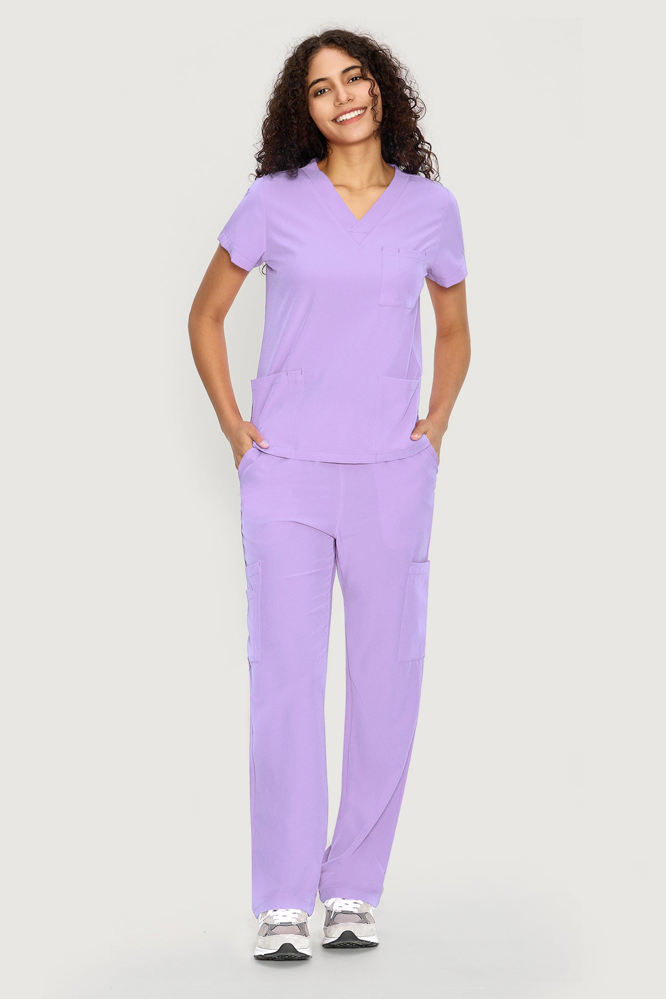 COZYFIT  V-Neck Scrub Top & Straight Leg Pants with 9 Pockets