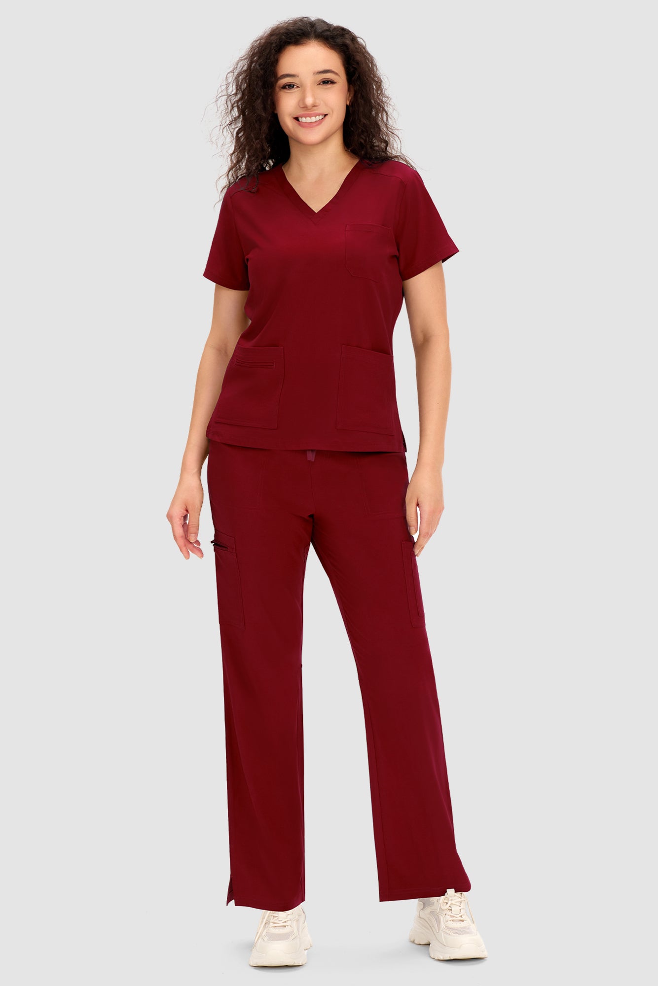 COZYFIT Scrubs for Women - V Neck Top and Bootcut Cargo Straight Pants with 12 Pockets