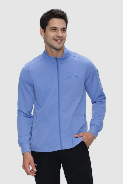 Men's 5-Pocket Zip-Front Scrub Jacket, Ceil Blue, Three-Quarter View