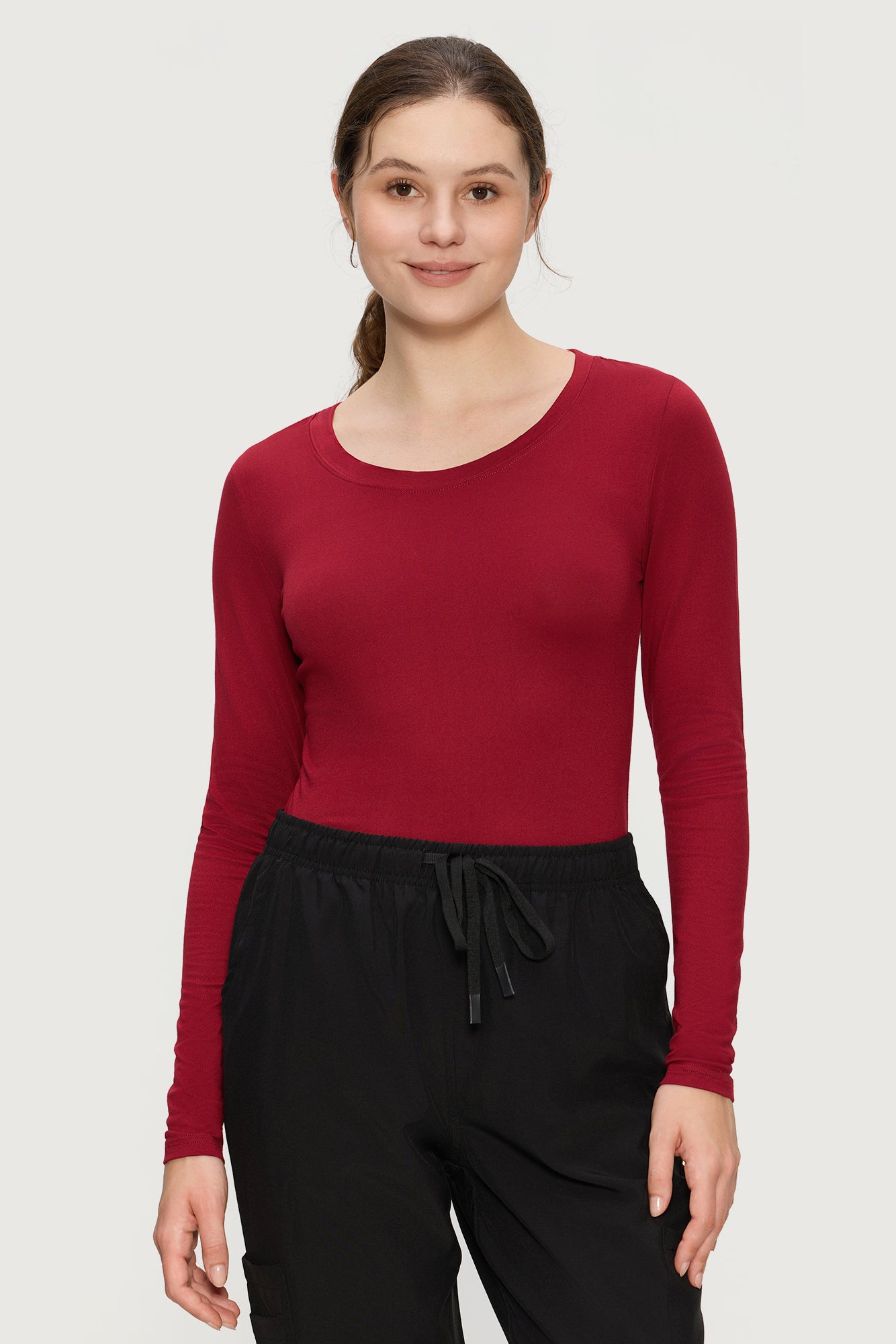 Underscrub Long Sleeve Women - Scoop Neck Scrubs Undershirt Soft Stretch Fitted Top