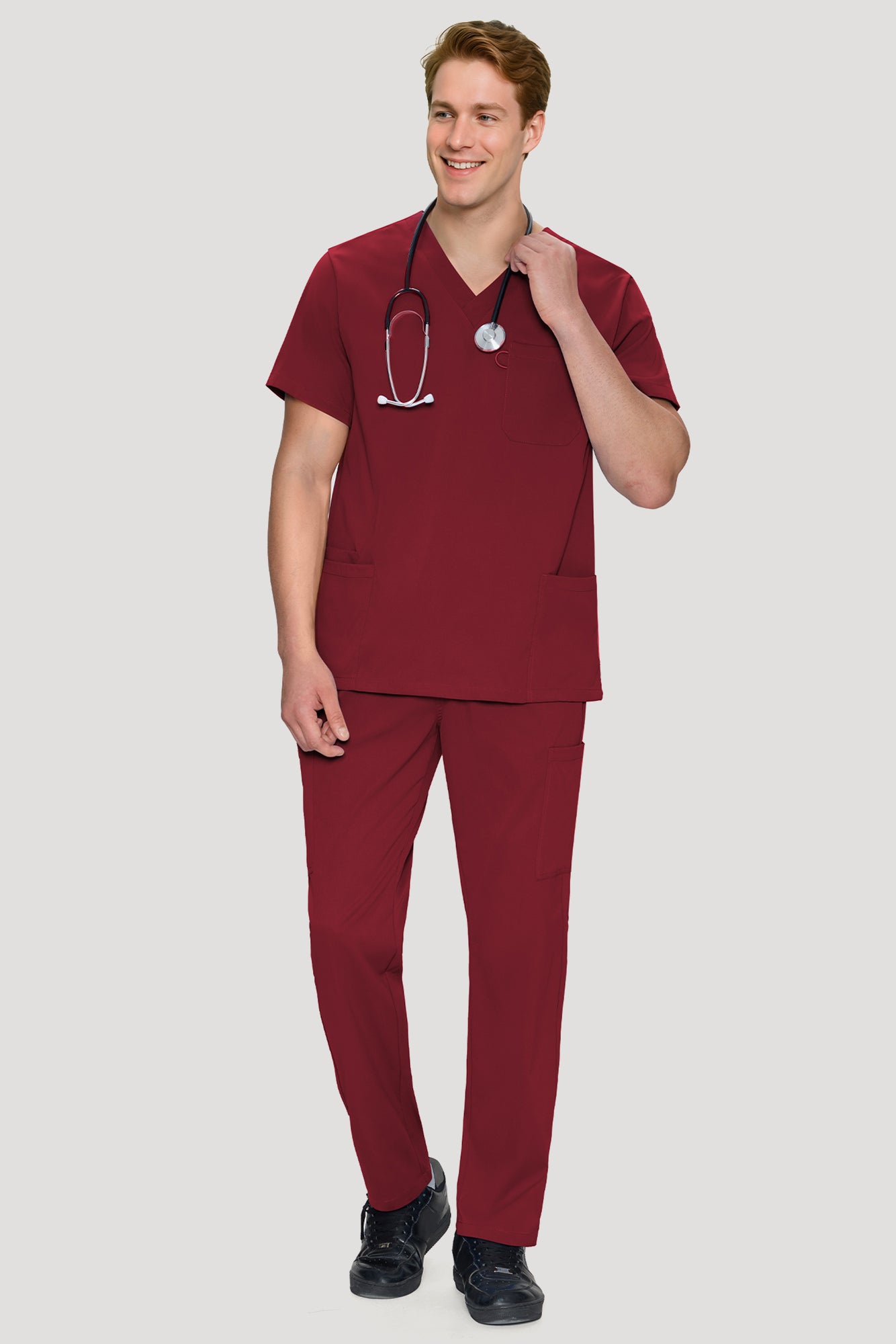 COZYFIT Scrubs for Men Set - V-Neck Scrub Top and Straight Leg Pants with 11 Pockets