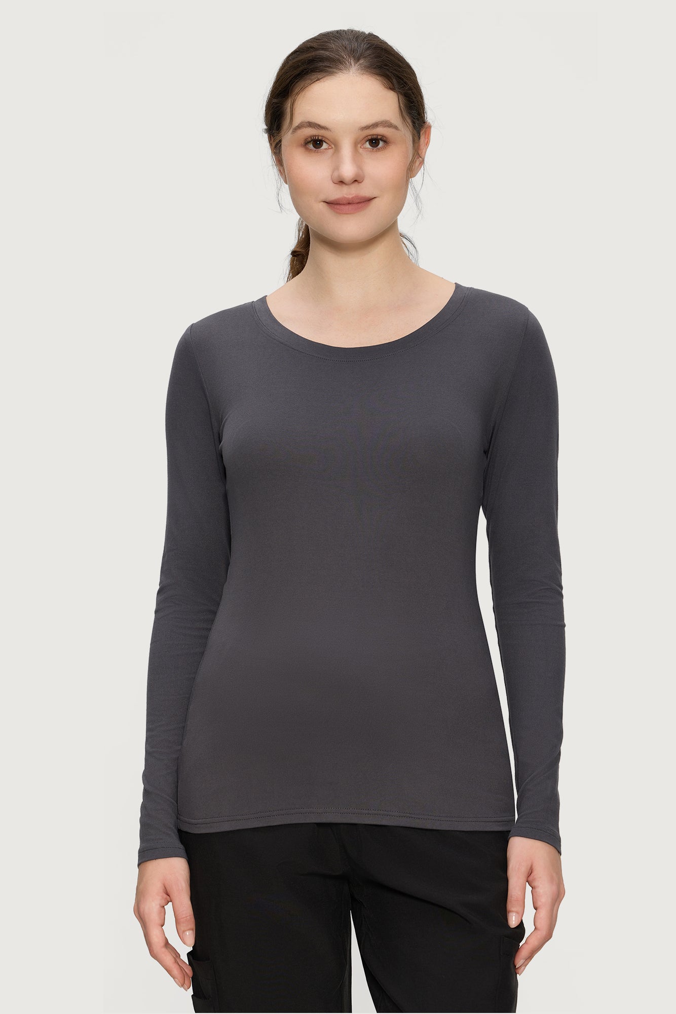 Underscrub Long Sleeve Women - Scoop Neck Scrubs Undershirt Soft Stretch Fitted Top