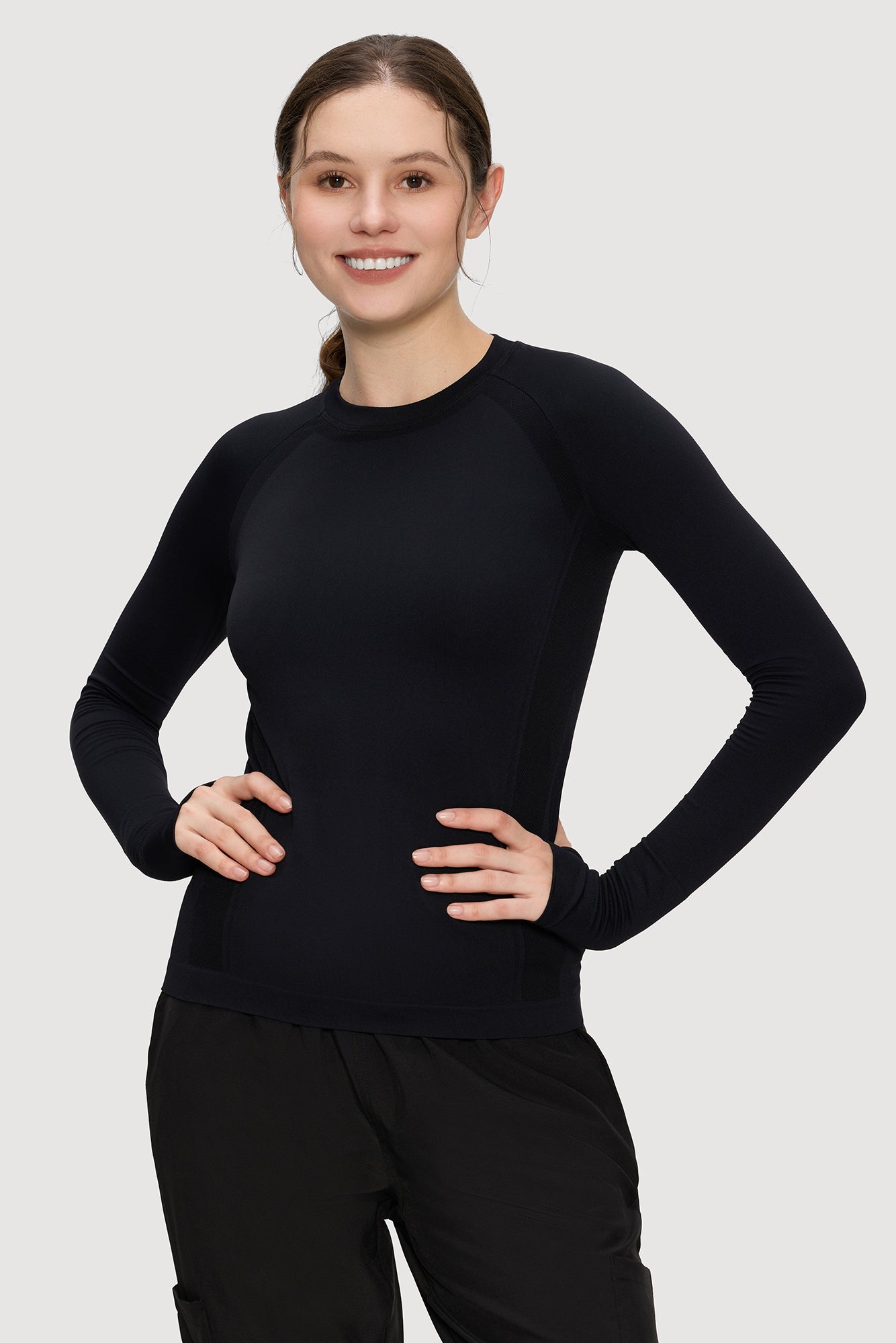 Underscrub Long Sleeve Women, Seamless Athletic Undershirt Cotton Shirts, Thumb Holes Workout Tops