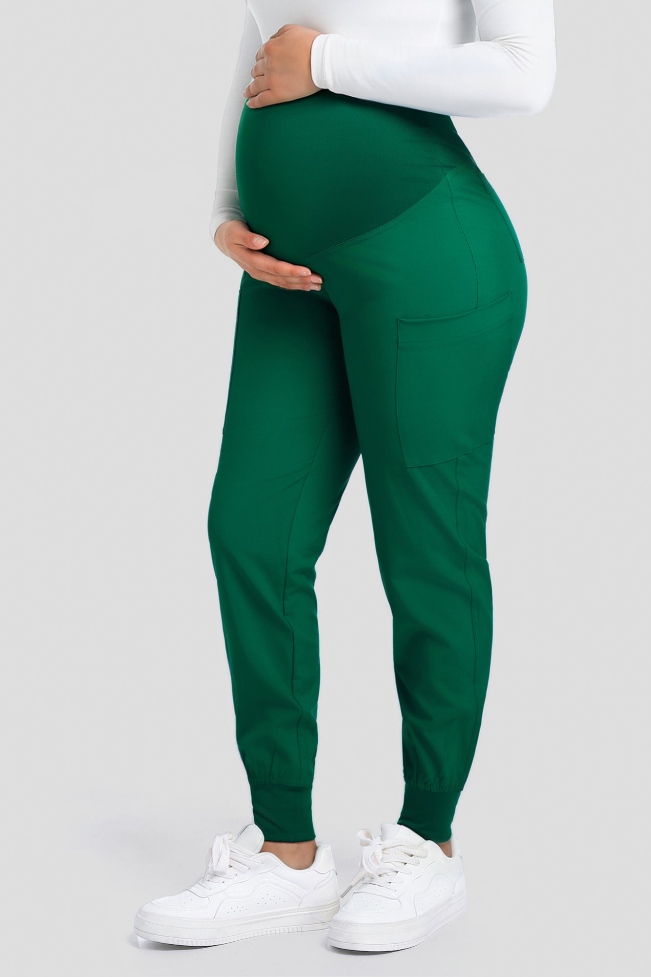 COZYFIT Maternity Scrub Pants - Pregnancy Jogger Pants for Women Workwear with Stretch Belly Panel, 4 Pockets