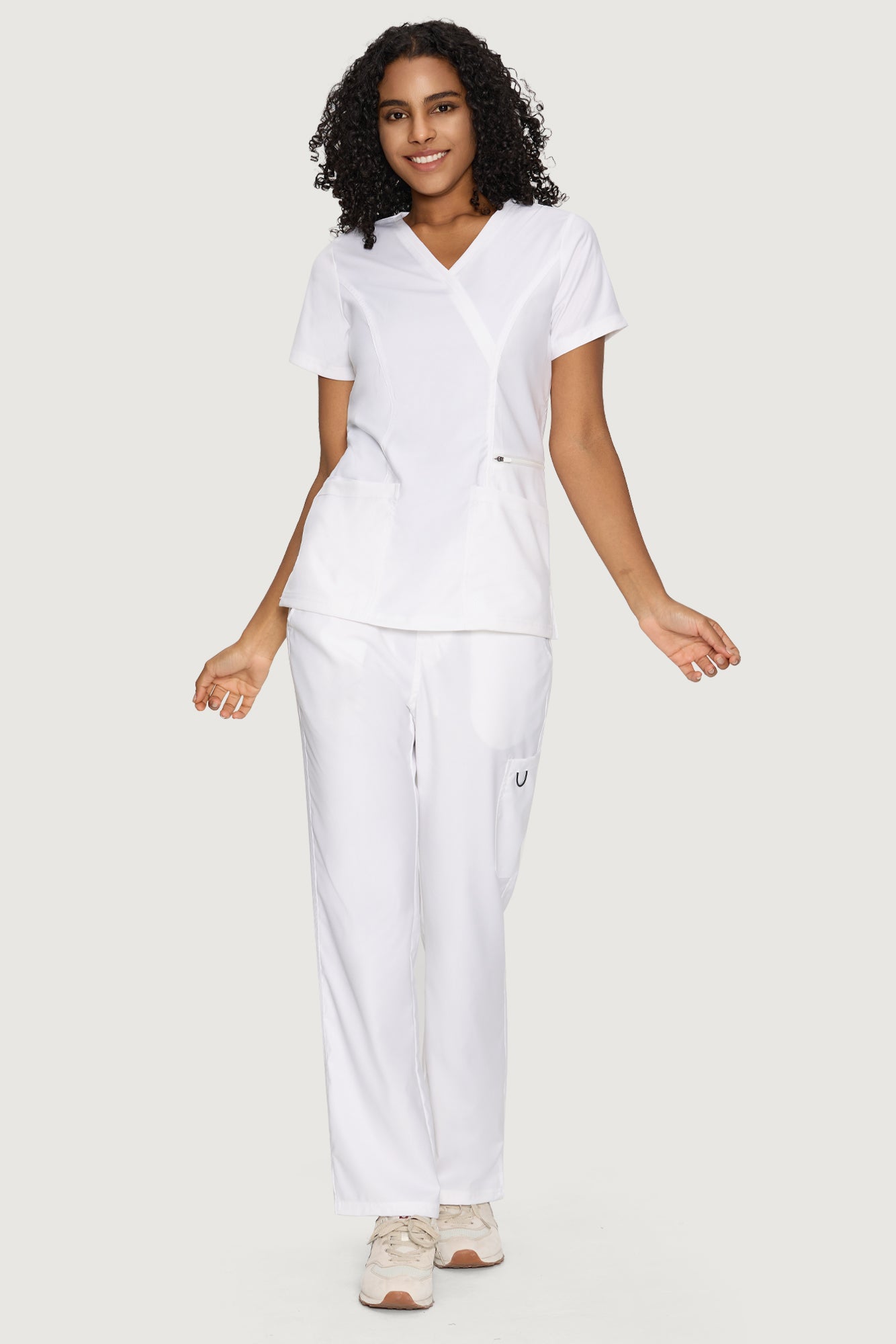 COZYFIT Mock Wrap Scrub Top & Straight Leg Pants with 6 Pockets