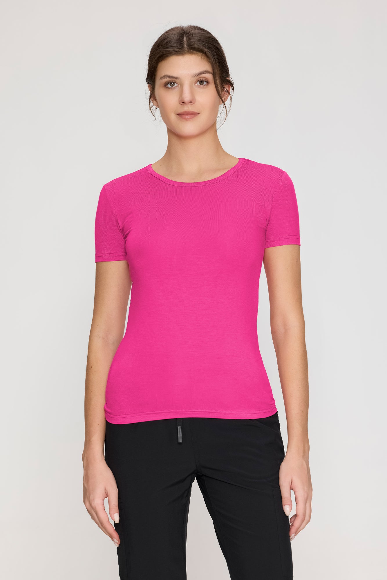 Women's Underscrubs Short Sleeve - Crew Neck Scrubs Tee, Silky Knit Undershirts for Nurse