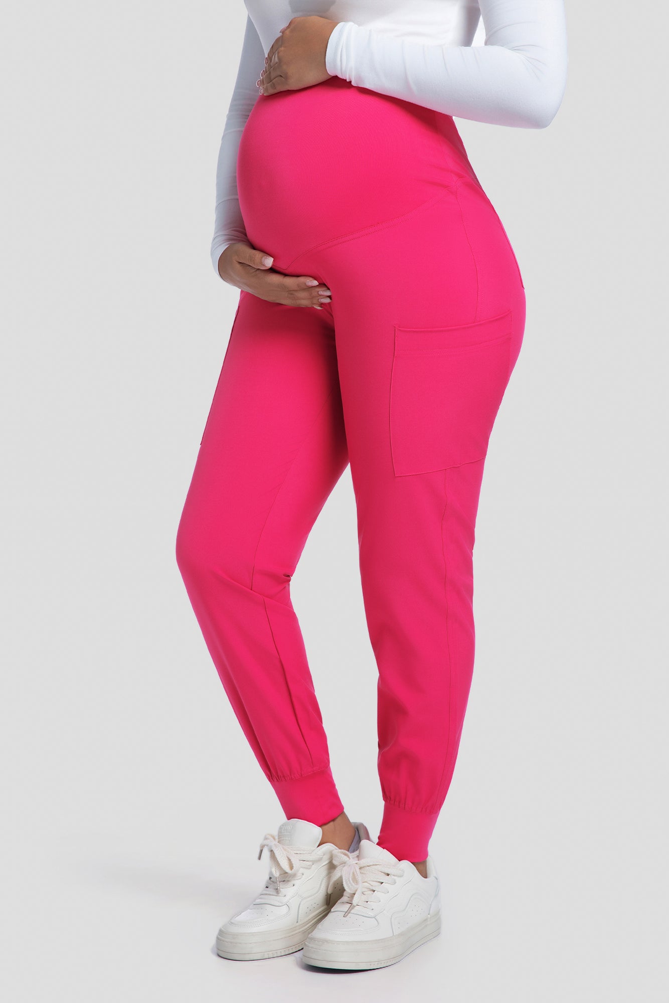 COZYFIT Maternity Scrub Pants - Pregnancy Jogger Pants for Women Workwear with Stretch Belly Panel, 4 Pockets