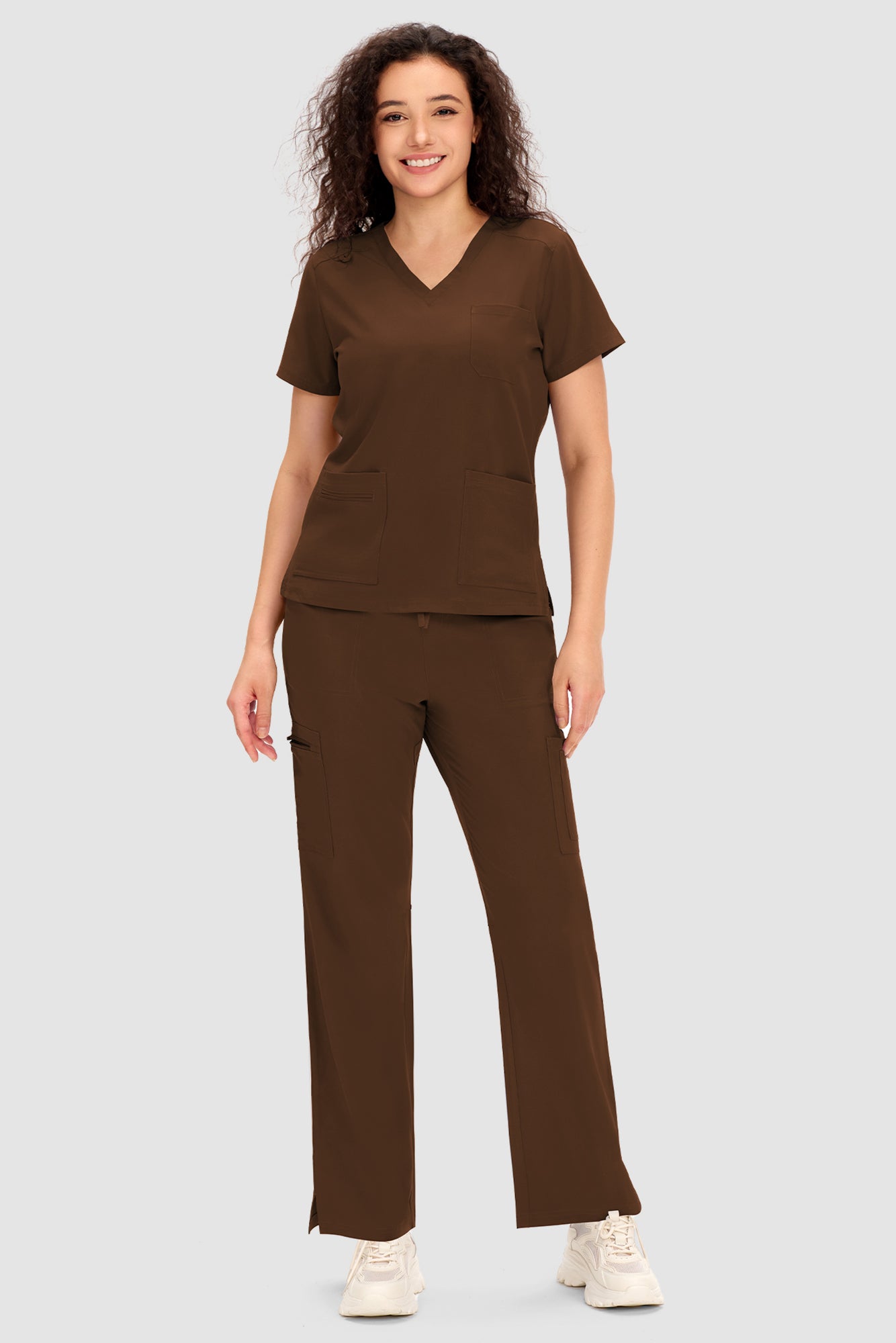 COZYFIT Scrubs for Women - V Neck Top and Bootcut Cargo Straight Pants with 12 Pockets