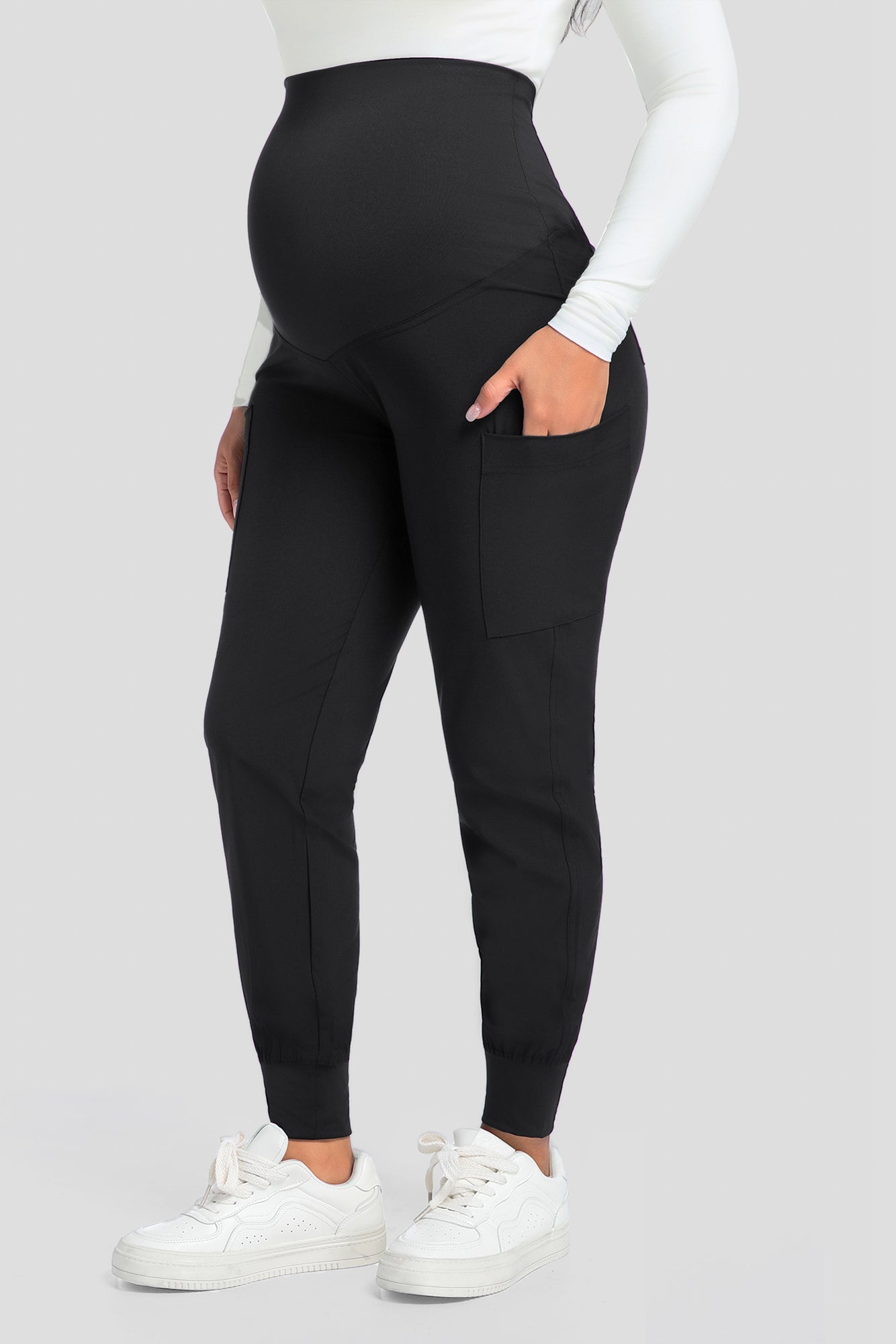 COZYFIT Maternity Scrub Pants - Pregnancy Jogger Pants for Women Workwear with Stretch Belly Panel, 4 Pockets