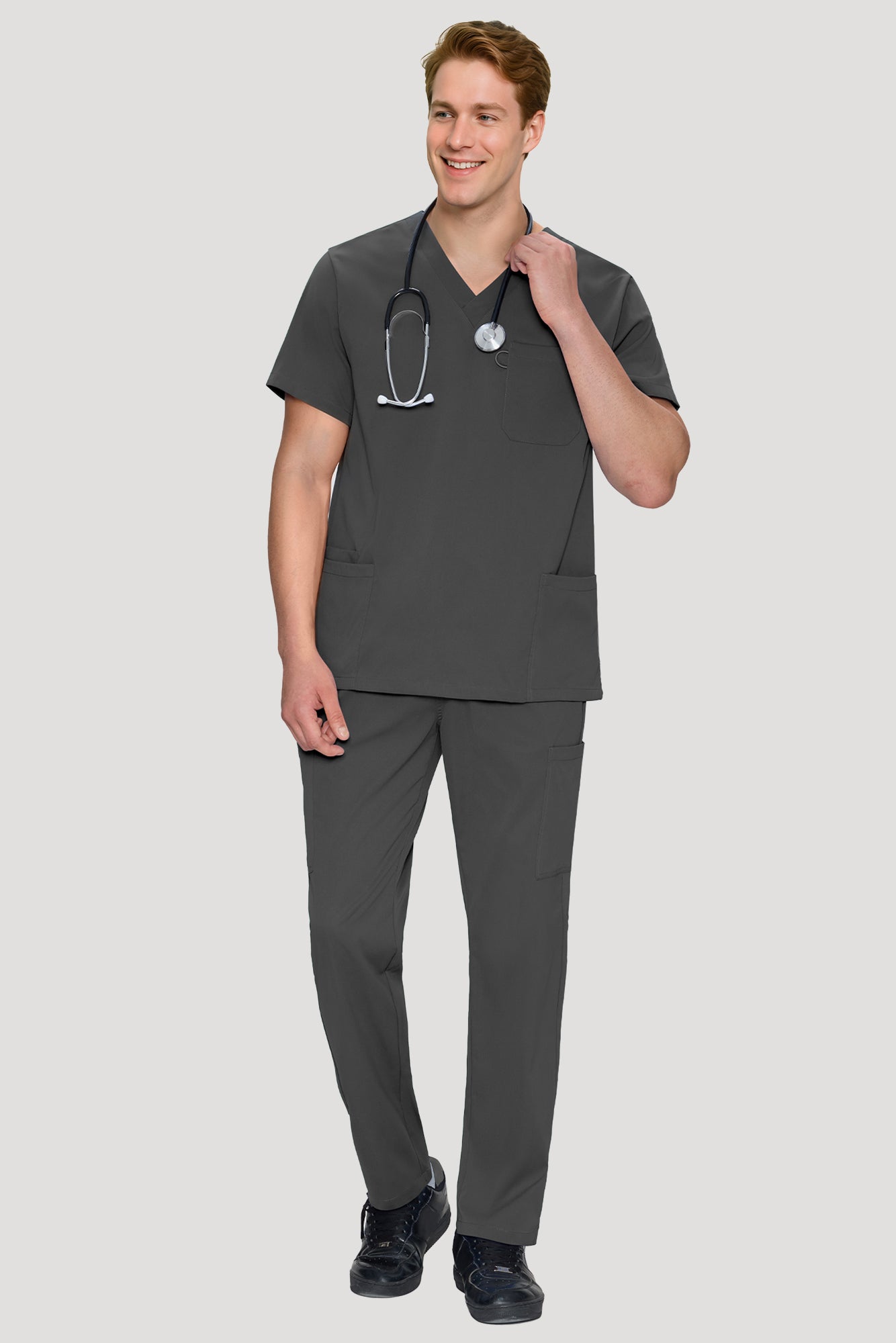 COZYFIT Scrubs for Men Set - V-Neck Scrub Top and Straight Leg Pants with 11 Pockets